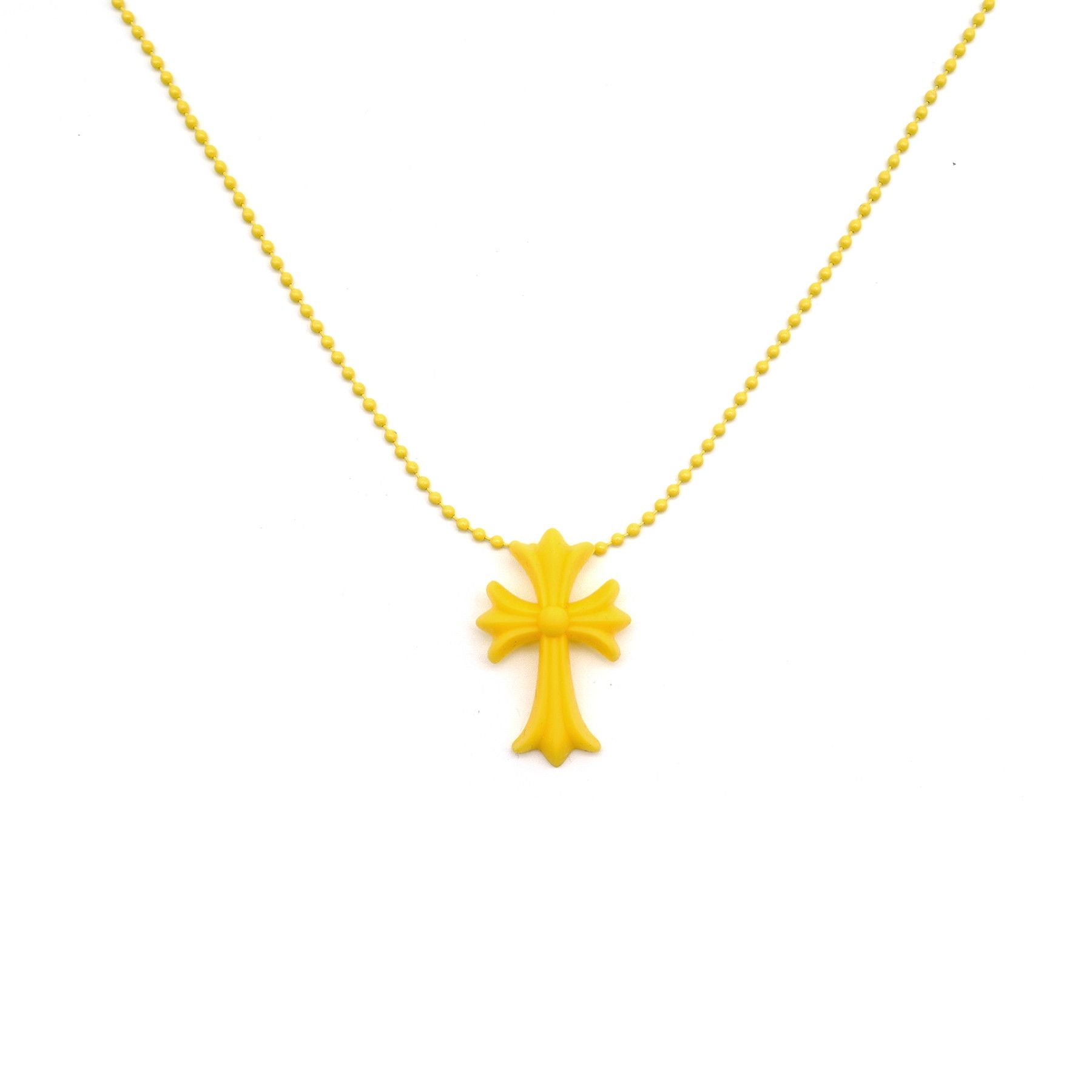 Chrome Hearts Chrome Hearts Yellow Resin Cross Pendant Ball Chain Necklace Size ONE SIZE - 1 Thumbnail