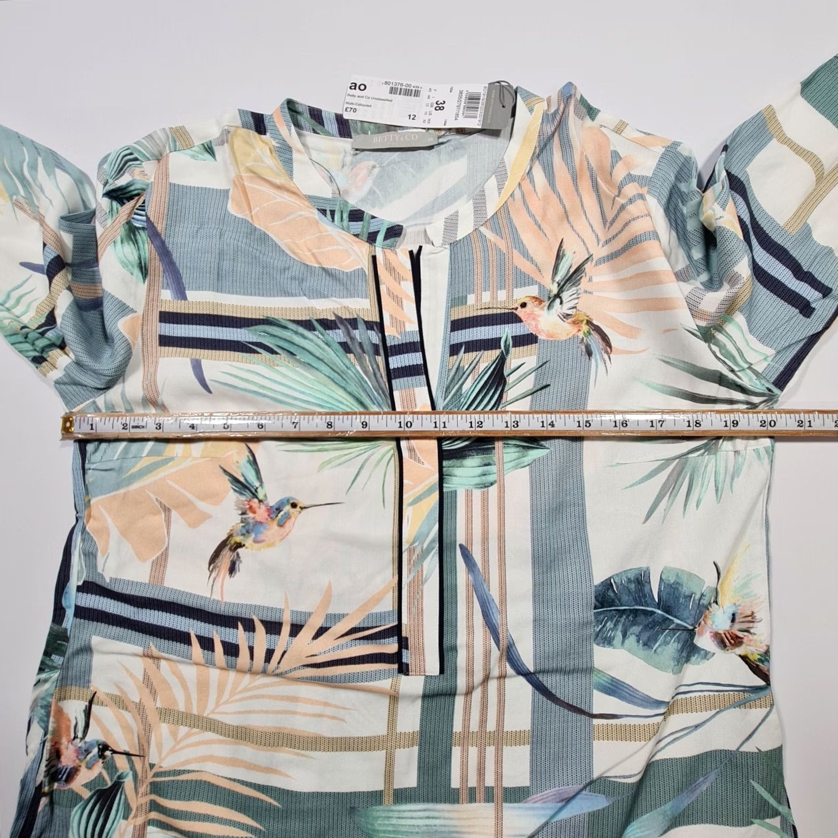 CO Betty & Co Blouse Womens 12 White Sleeves Henley Floral Top Size XL / US 12-14 / IT 48-50 - 4 Thumbnail