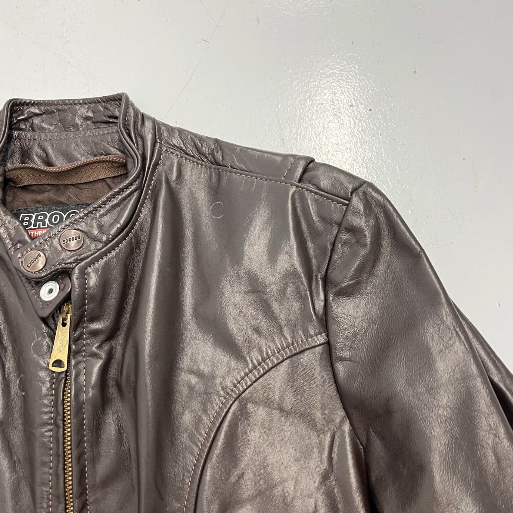 VINTAGE Brooks Leather Motorcycle Jacket Mens 40 Black Full Zip