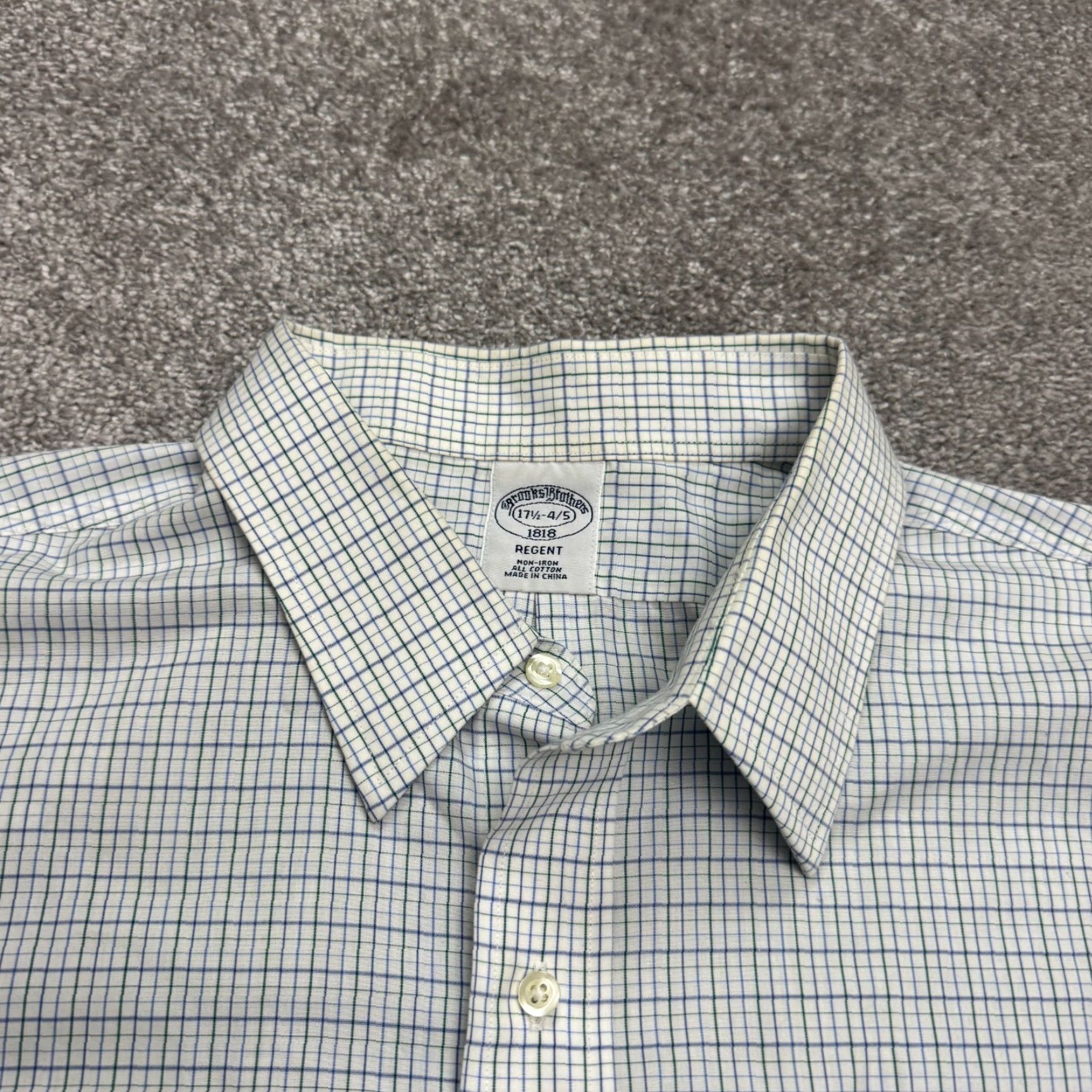 Brooks Brothers Brooks Brothers 1818 Dress Shirt Mens 17.5 Regular Blue Green Check Non-Iron Button-Down Collar 52in Chest Long Sleeve Size 46R - 3 Thumbnail