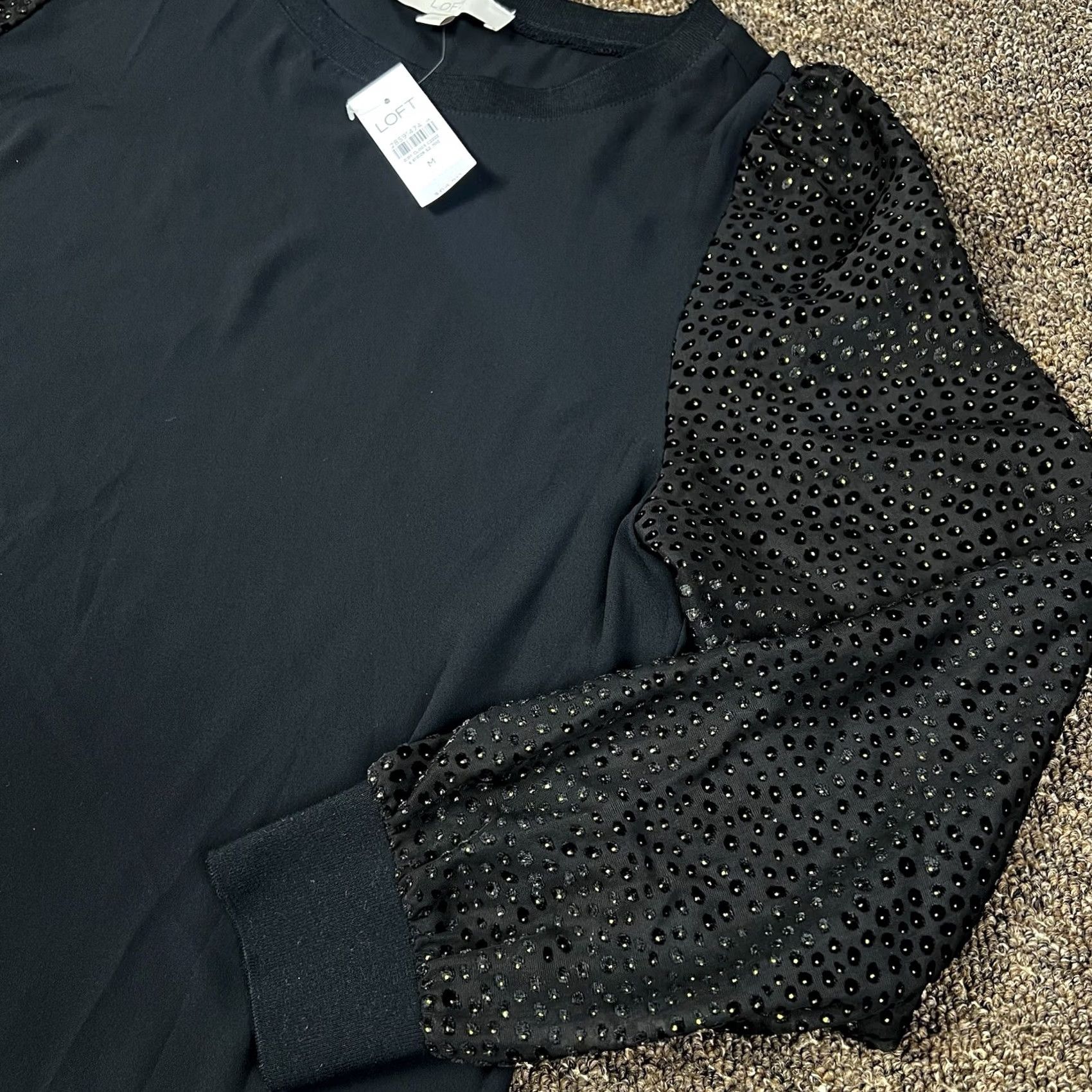 Loft LOFT Ann Taylor Stylish Business Casual Lightweight Blouse Shirt Medium Black Long Sleeve Boat Neck Balloon Sleeve Women Top Size M / US 6-8 / IT 42-44 - 5 Thumbnail