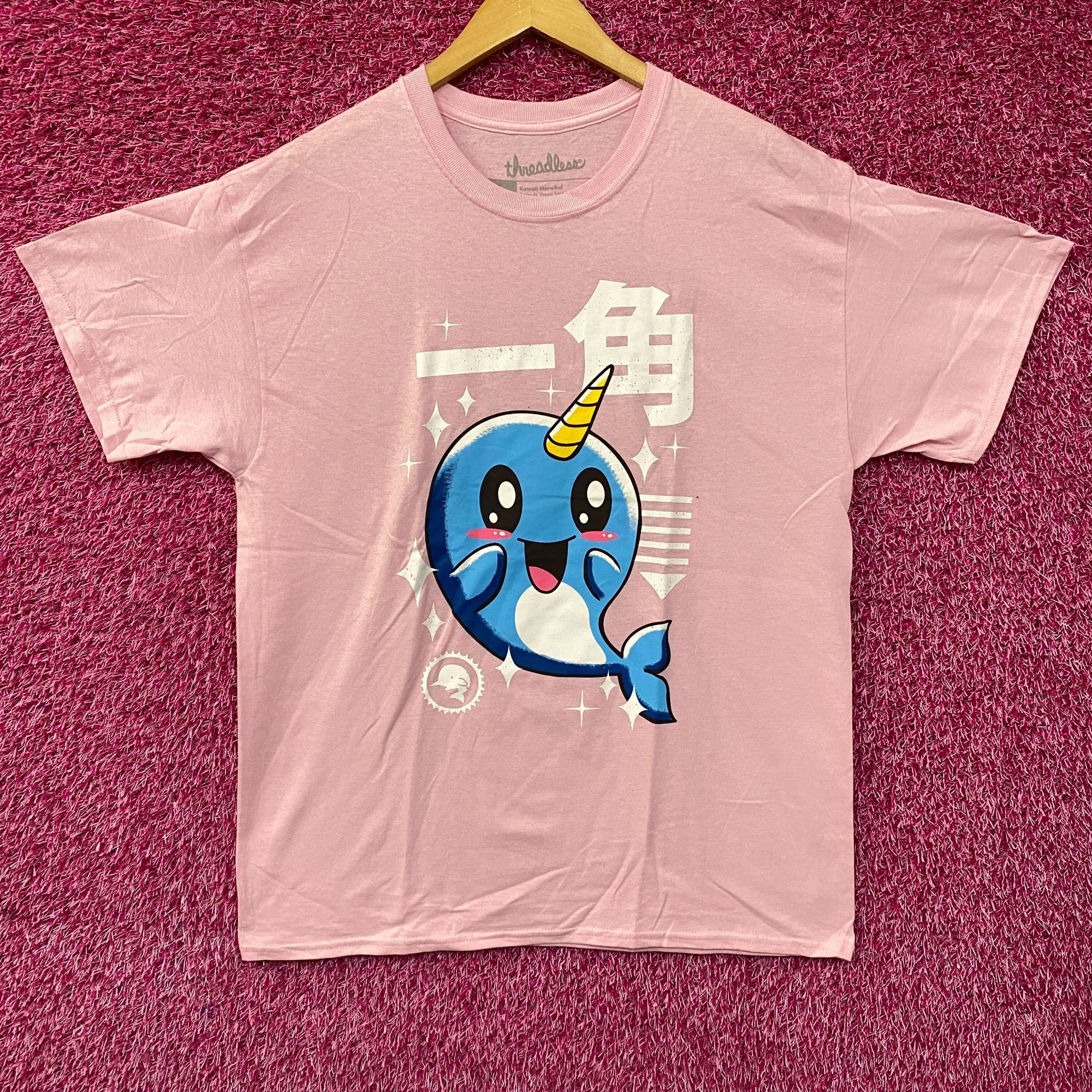 Threadless Kawaii Narwhal - Kaku "Horn" - Cute Graphic Pink T-Shirt Lar Size US L / EU 52-54 / 3 - 1 Thumbnail