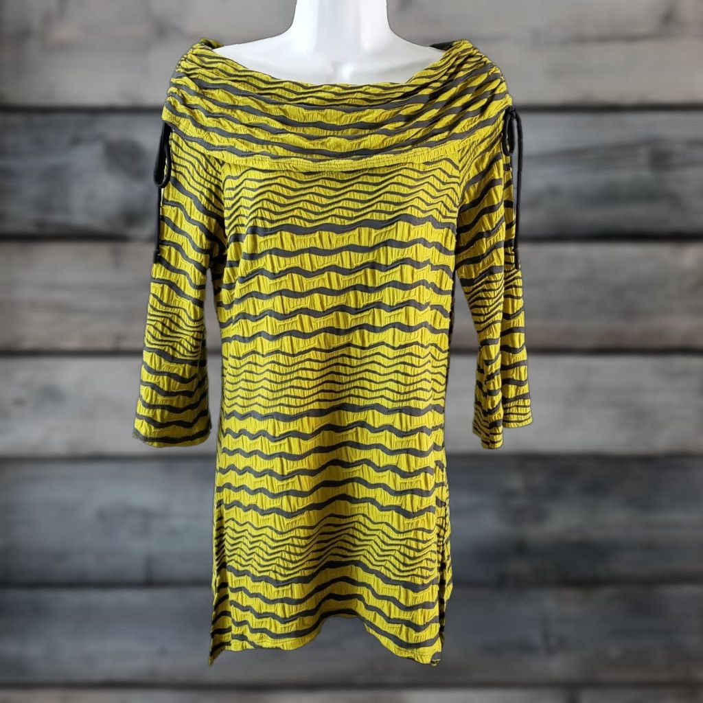 Vintage IC by Connie K Womens Off The Shoulder Top Sz Small Green Stripe Textured Blouse Size S / US 4 / IT 40 - 1 Thumbnail