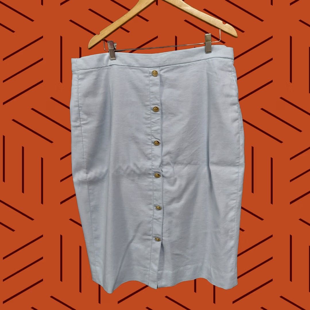 J.Crew J.CREW Linen Blend Button Skirt Light Blue Solid Lightweight Women Size 20 Size 42" / US 20 - 1 Thumbnail