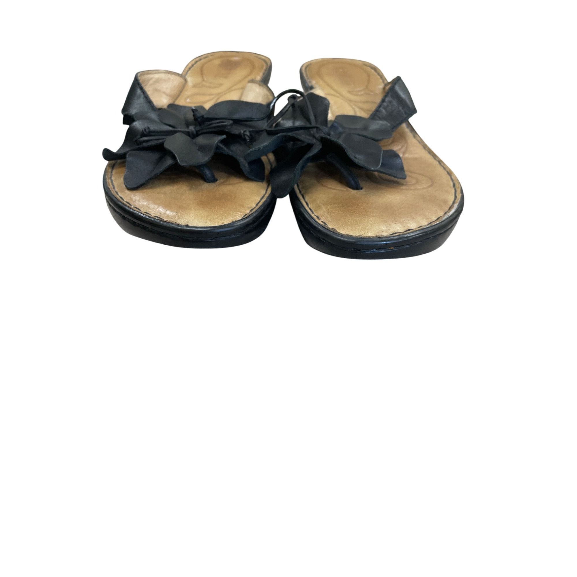 Born Born Womens Black Leather floral 2" Wedge Slip-On sandals Si Size US 8 / IT 38 - 7 Thumbnail