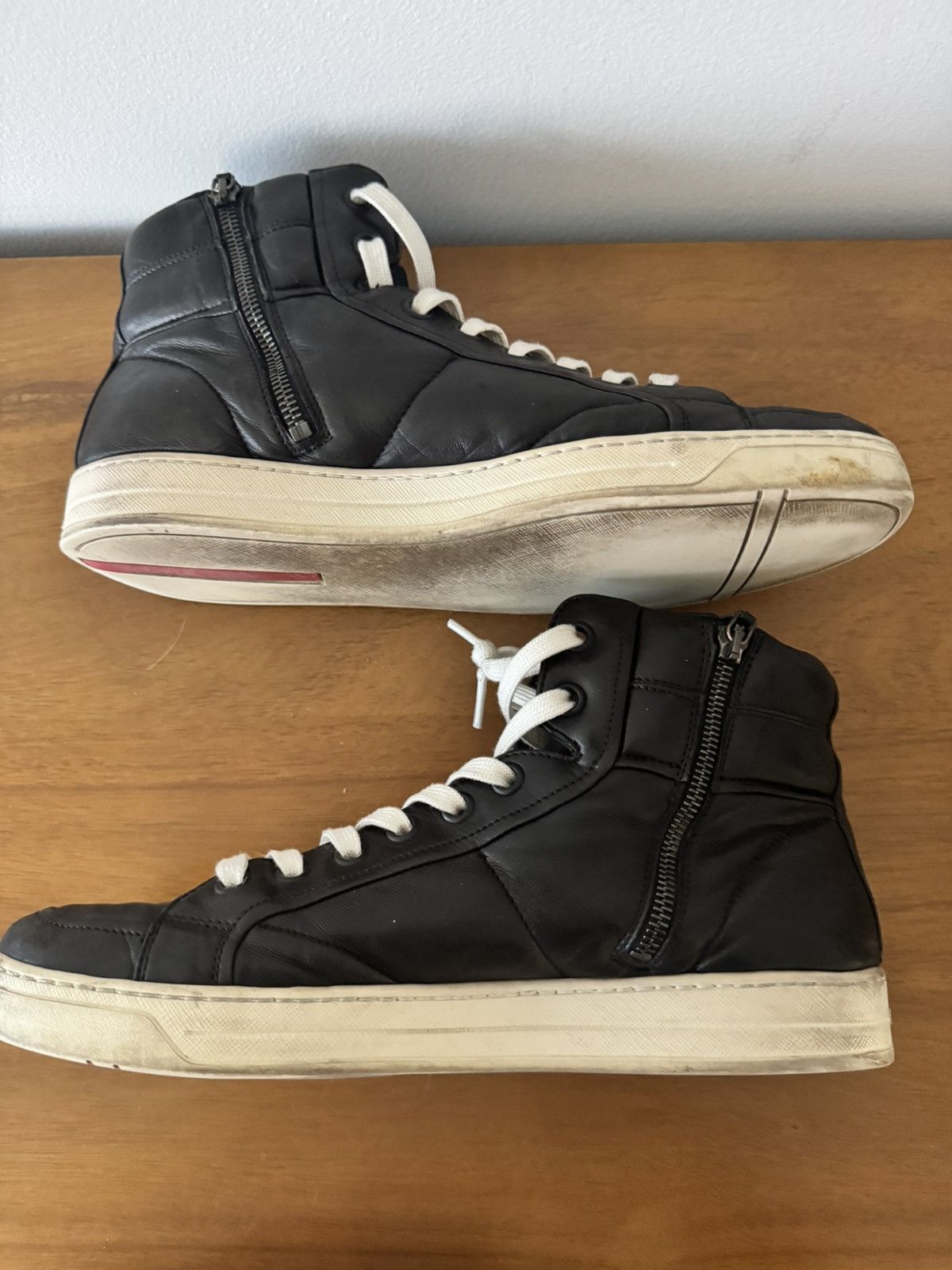 Prada Prada Black Leather High-Top Sneakers Size US 8.5 / EU 41-42 - 5 Thumbnail