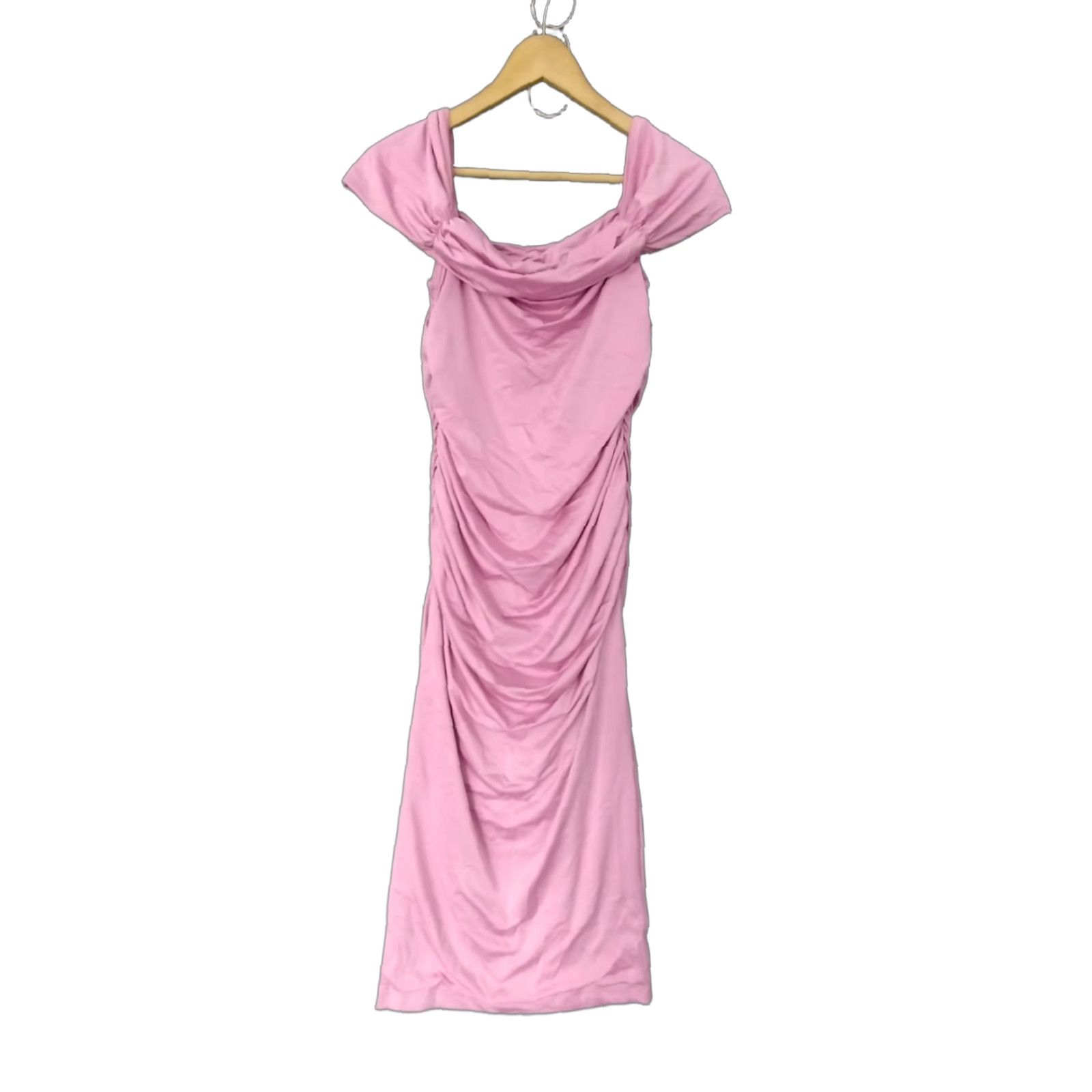 Vintage VINTAGE: No (omit) Royal Blue Off the Shoulder Rushed Bodycon Women's Pink Dress L - note: remove extra words to fit rules. Size L / US 10 / IT 46 - 1 Thumbnail