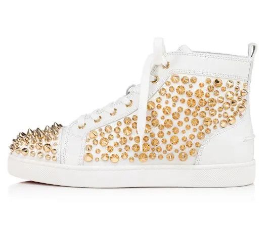 Christian Louboutin o1s1wg111224 Louis Spikes N Flat in White/Golden Size US 11 / EU 44 - 4 Thumbnail