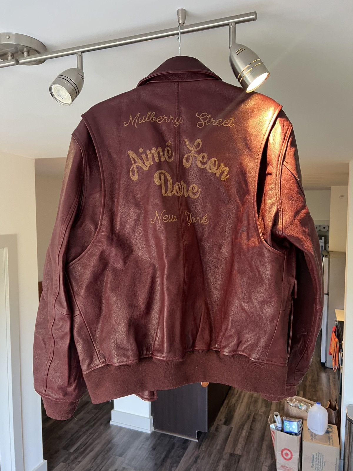 Chain Stitch Burgundy Leather Jacket