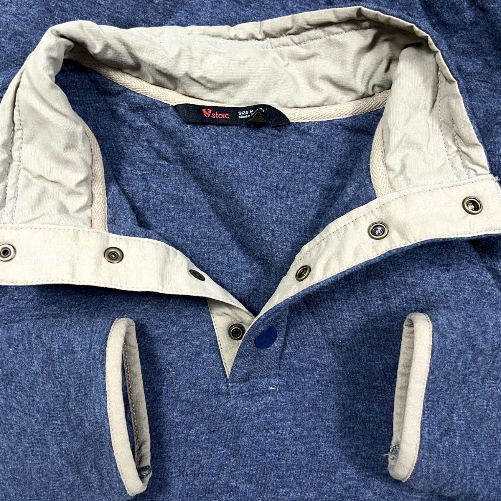 Stoic Stoic Sweater Men Medium Blue Tan Quilted Pullover Snap T Sweatshirt Adult Size US M / EU 48-50 / 2 - 6 Thumbnail