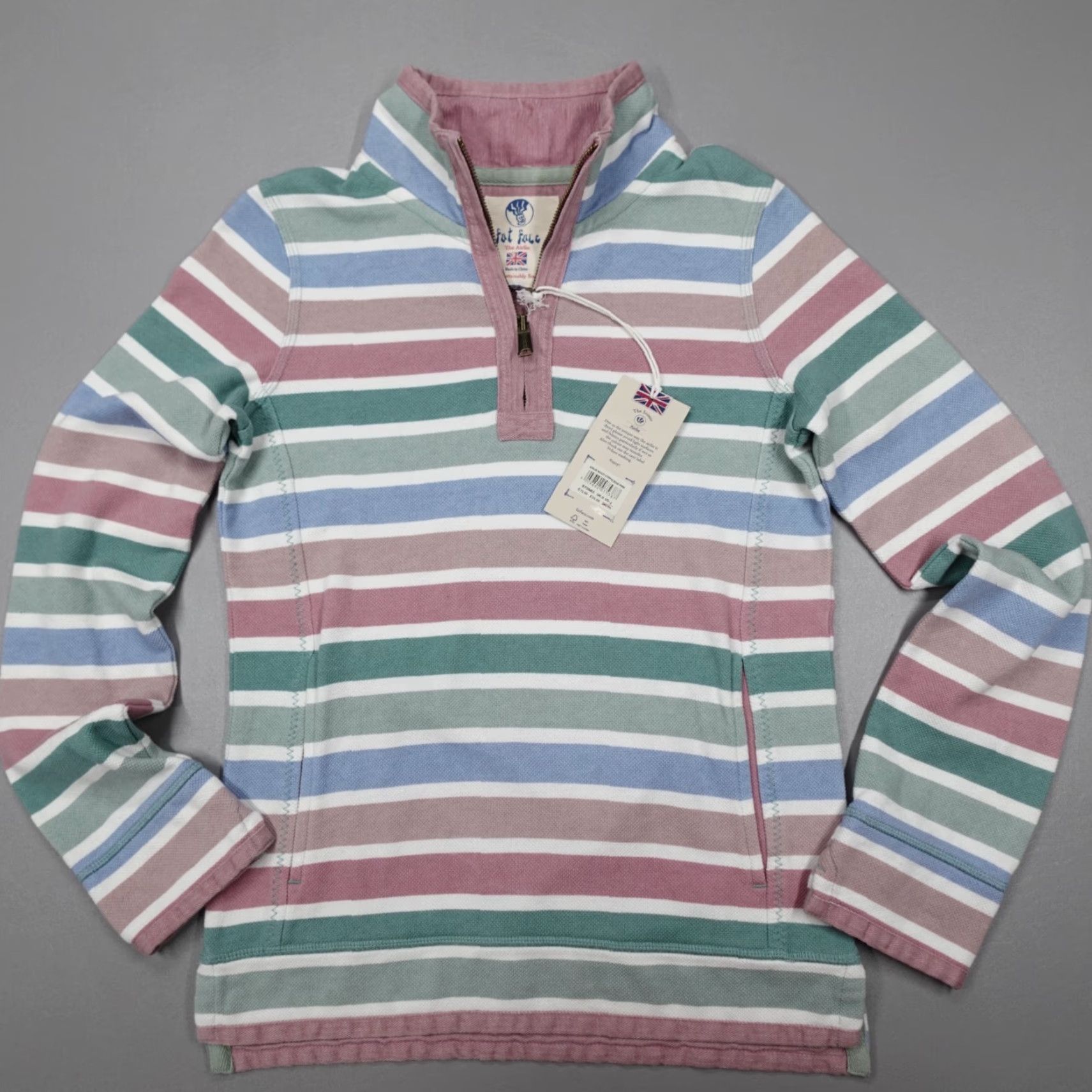 FatFace Fat Face Jumper AIRLIE Rose Pink Striped 1/4 Zip 100% Cotton Collared Size 2 Size XS / US 0-2 / IT 36-38 - 4 Thumbnail