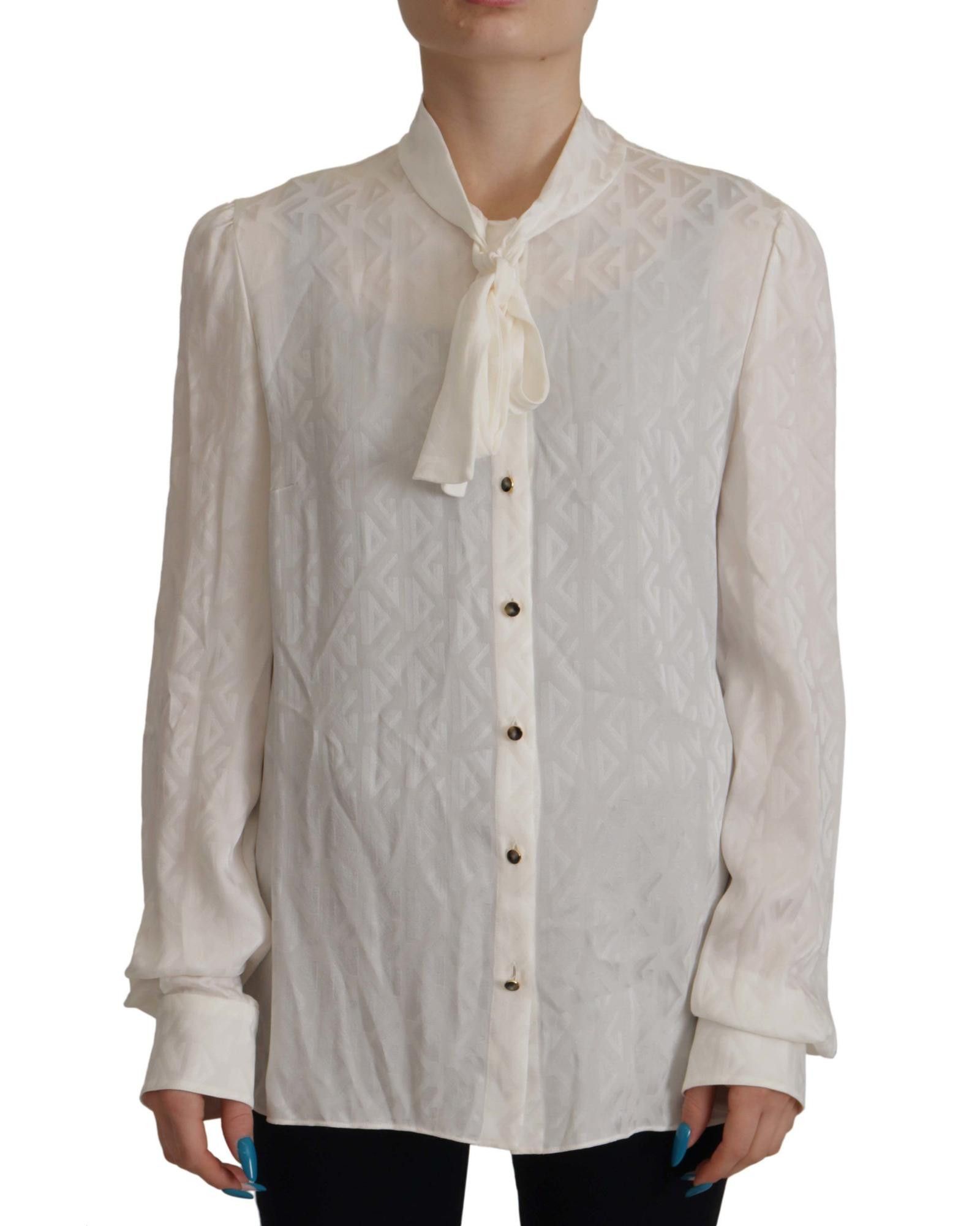 image of Dolce Gabbana Silk Long Sleeves Button Front Blouse in White, Women's (Size Medium)
