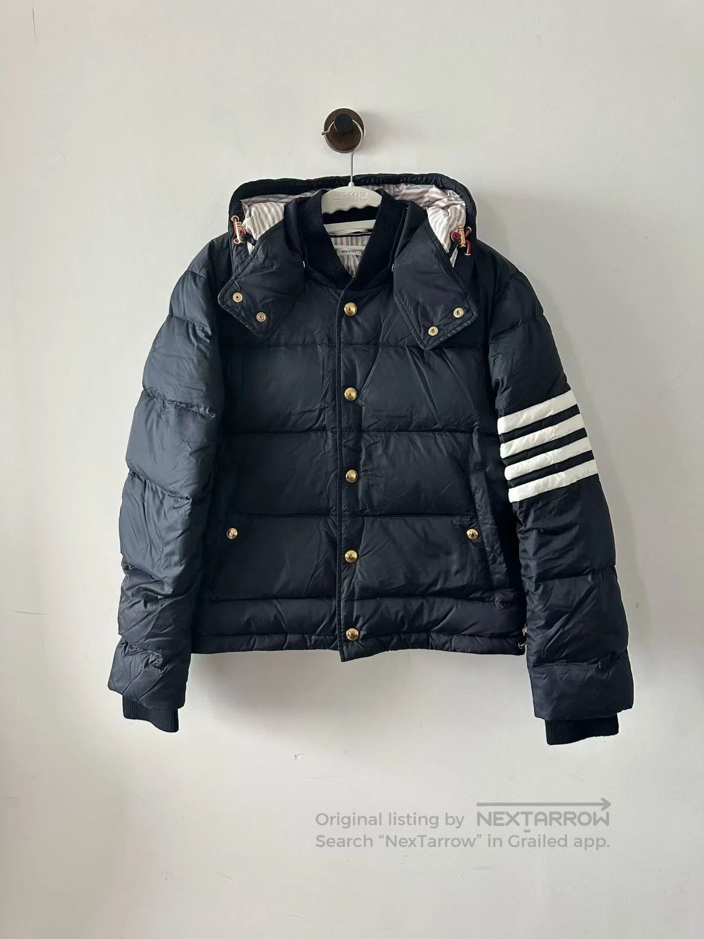 Thom Browne Thom Browne Navy Blue Gold Button Hooded Down Jacket| Size XS / US 0-2 / IT 36-38 - 1 Thumbnail