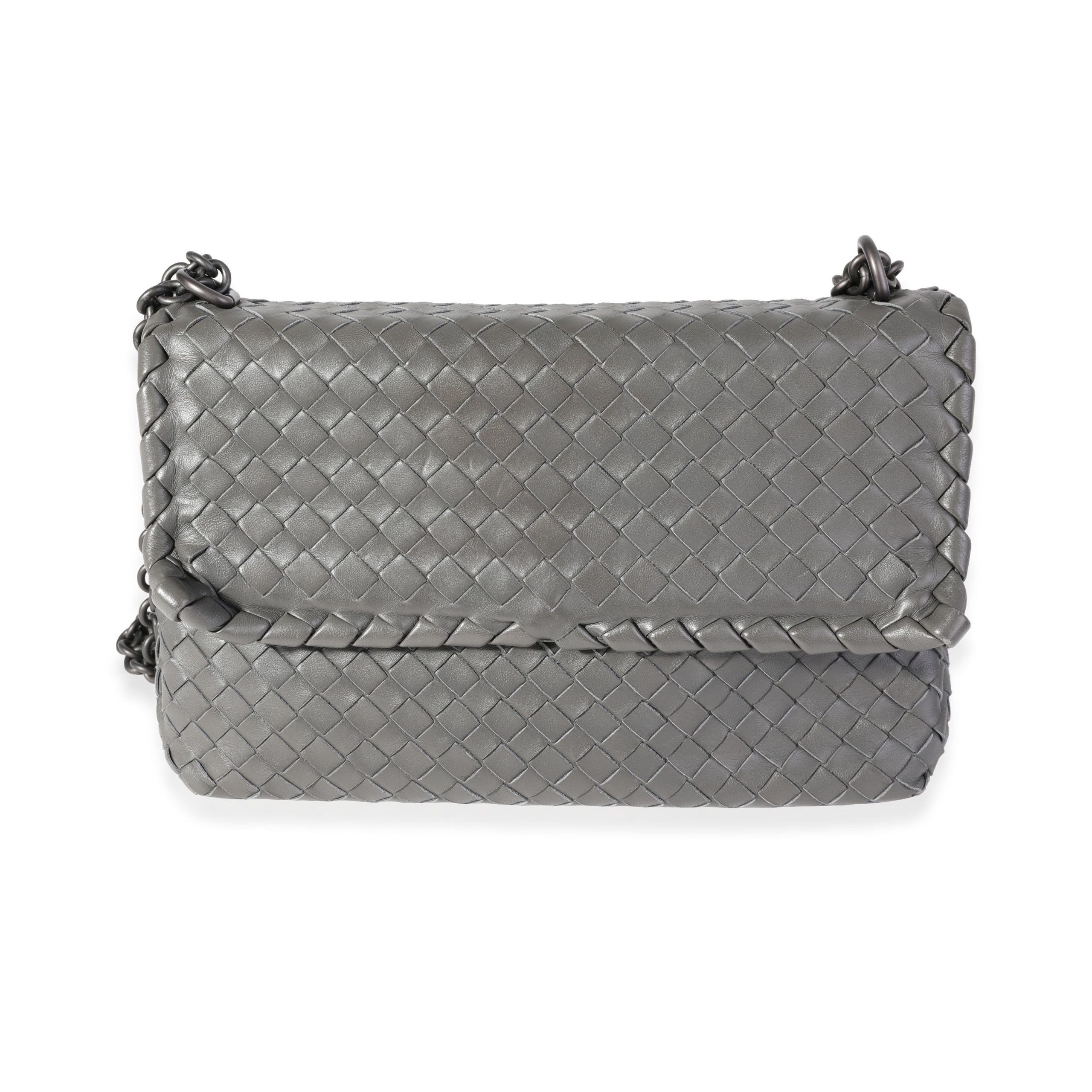 image of Bottega Veneta Gray Intrecciato Leather Olimpia Bag in Grey, Women's
