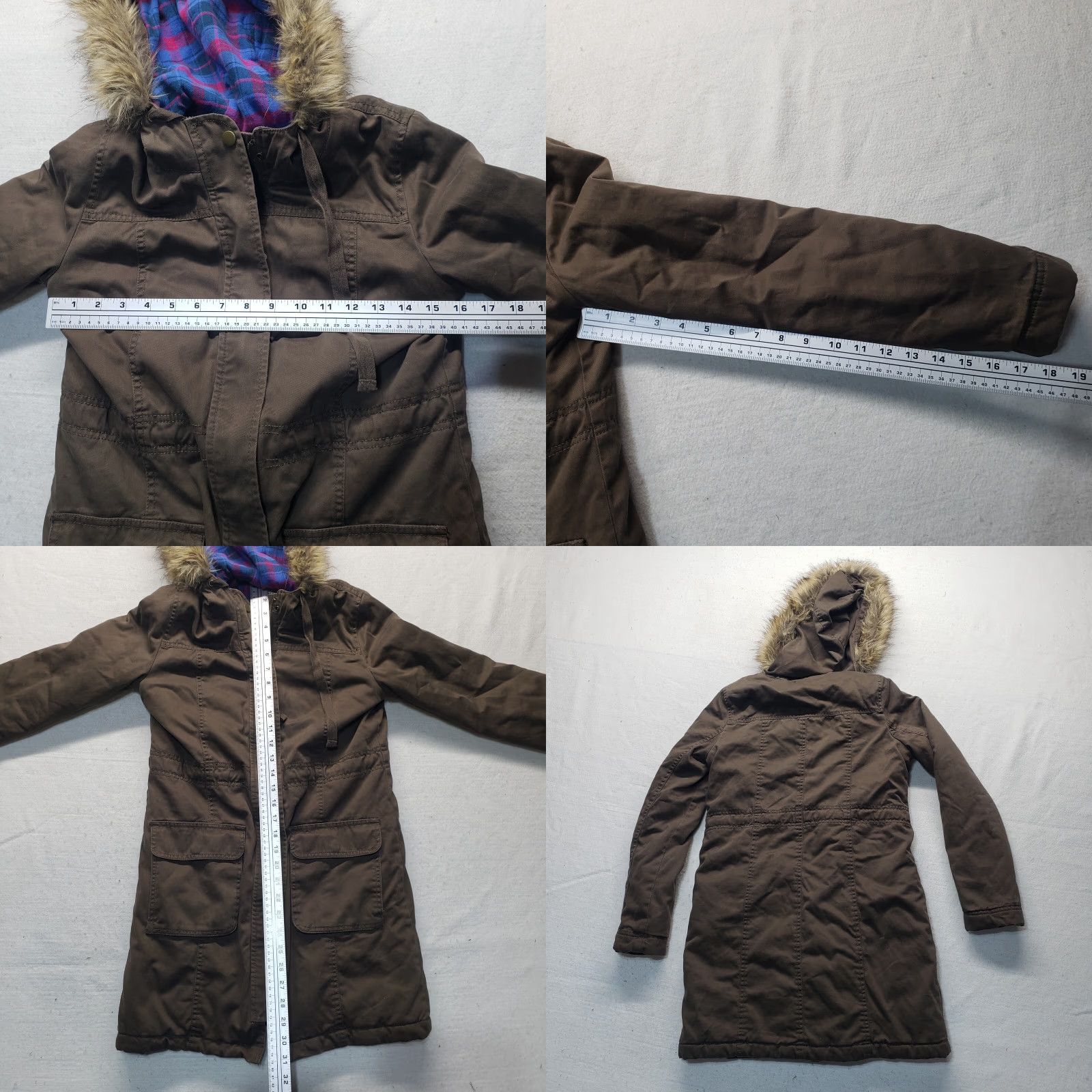 Old Navy Old Navy Hooded Field Jacket Zip Front Brown Plaid Lined Women's XS Size XS / US 0-2 / IT 36-38 - 8 Thumbnail