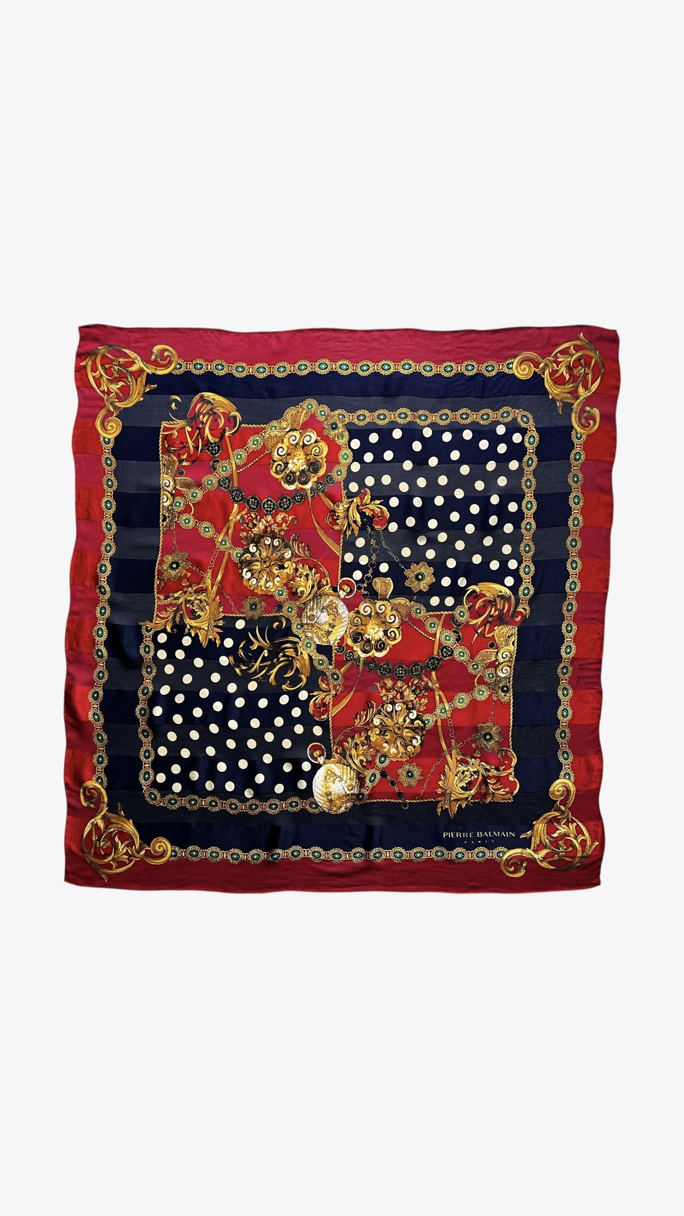 Balmain Vintage 80s Pierre Balmain Medallion & Polka Dot Silk Scarf Size ONE SIZE - 1 Thumbnail