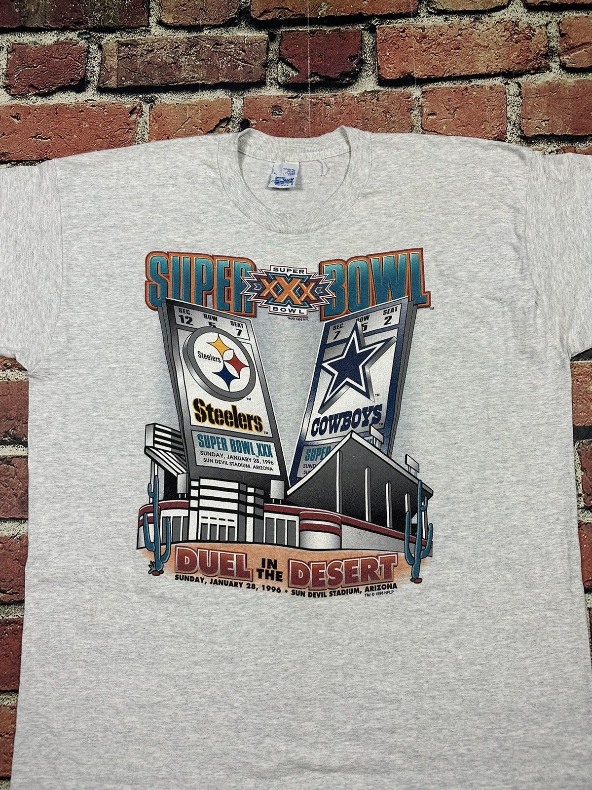 NFL × Salem Sportswear × Vintage Vintage Steelers Cowboys Duel In Desert Super Bowl XXX Tee Size US XL / EU 56 / 4 - 2 Thumbnail