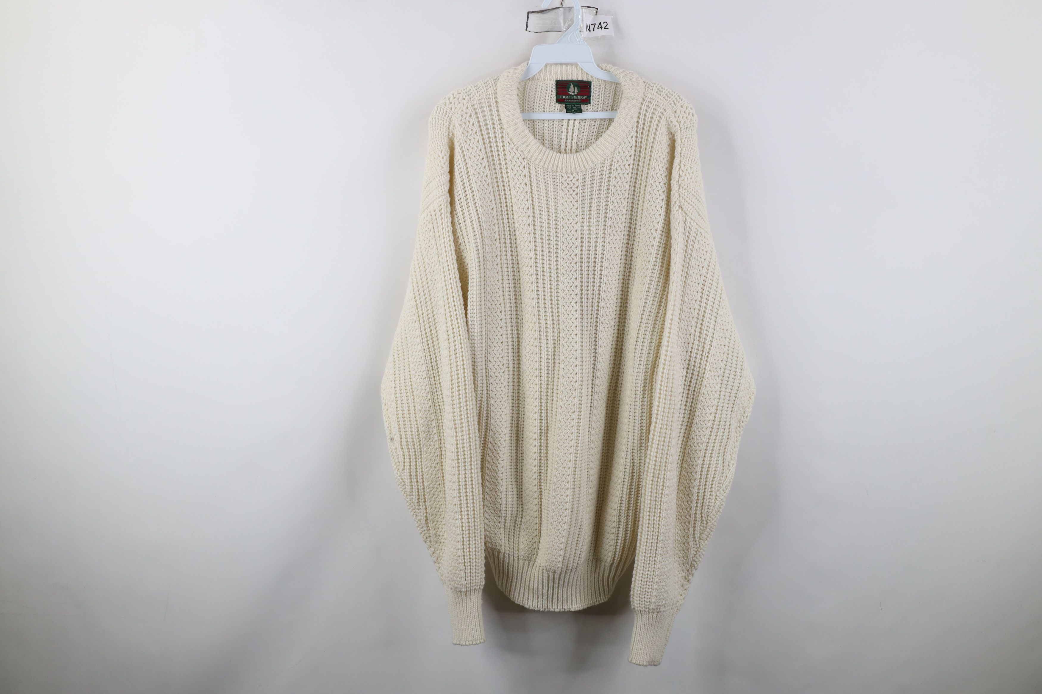 Vintage Vintage 90s Streetwear Ribbed Knit Crewneck Sweater Cream Size US M / EU 48-50 / 2 - 1 Thumbnail