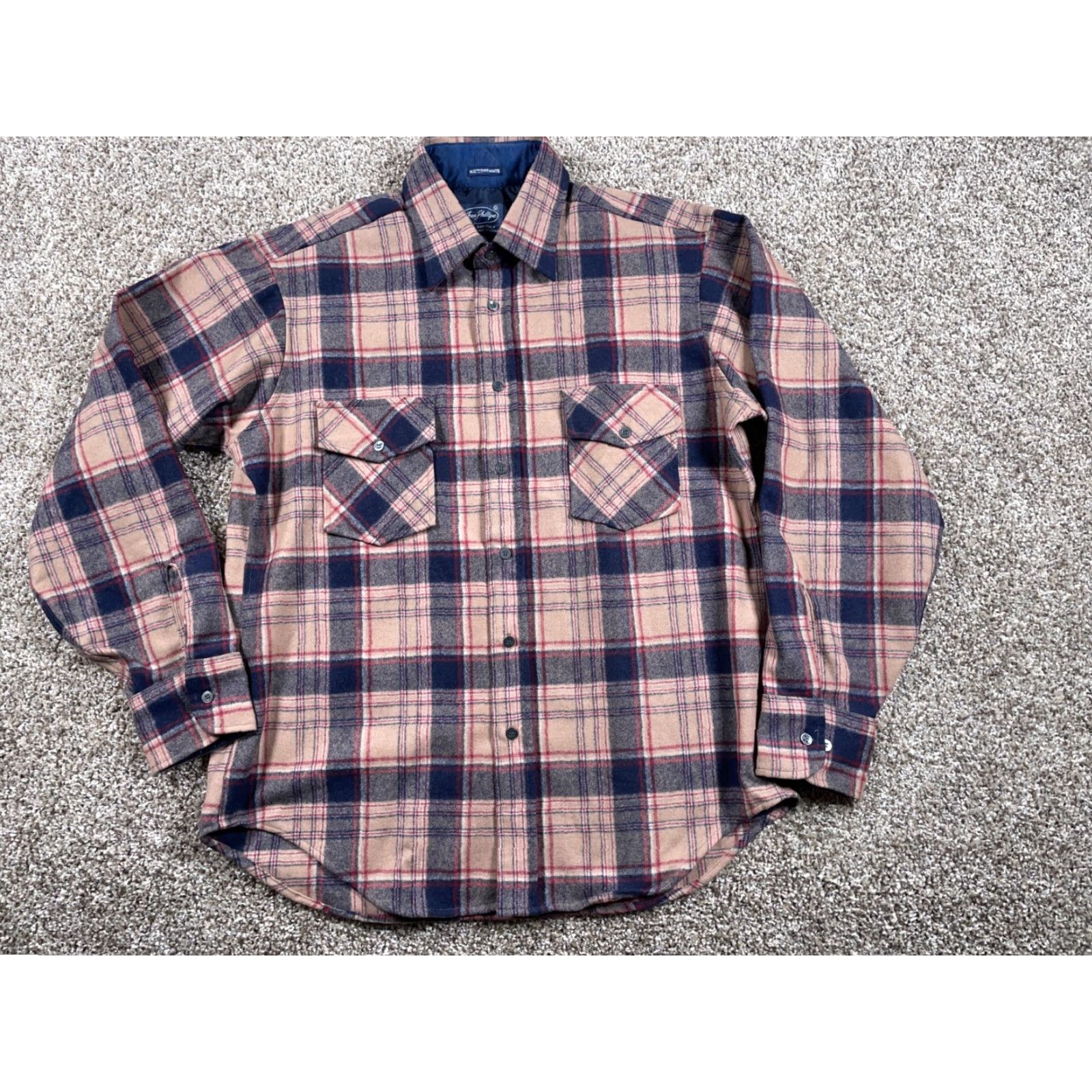 Vintage Jean Phillipe Wool Flannel Shirt Large Beige Blue Plaid Button-Up Long Sleeve Casual Mens Size US L / EU 52-54 / 3 - 2 Thumbnail