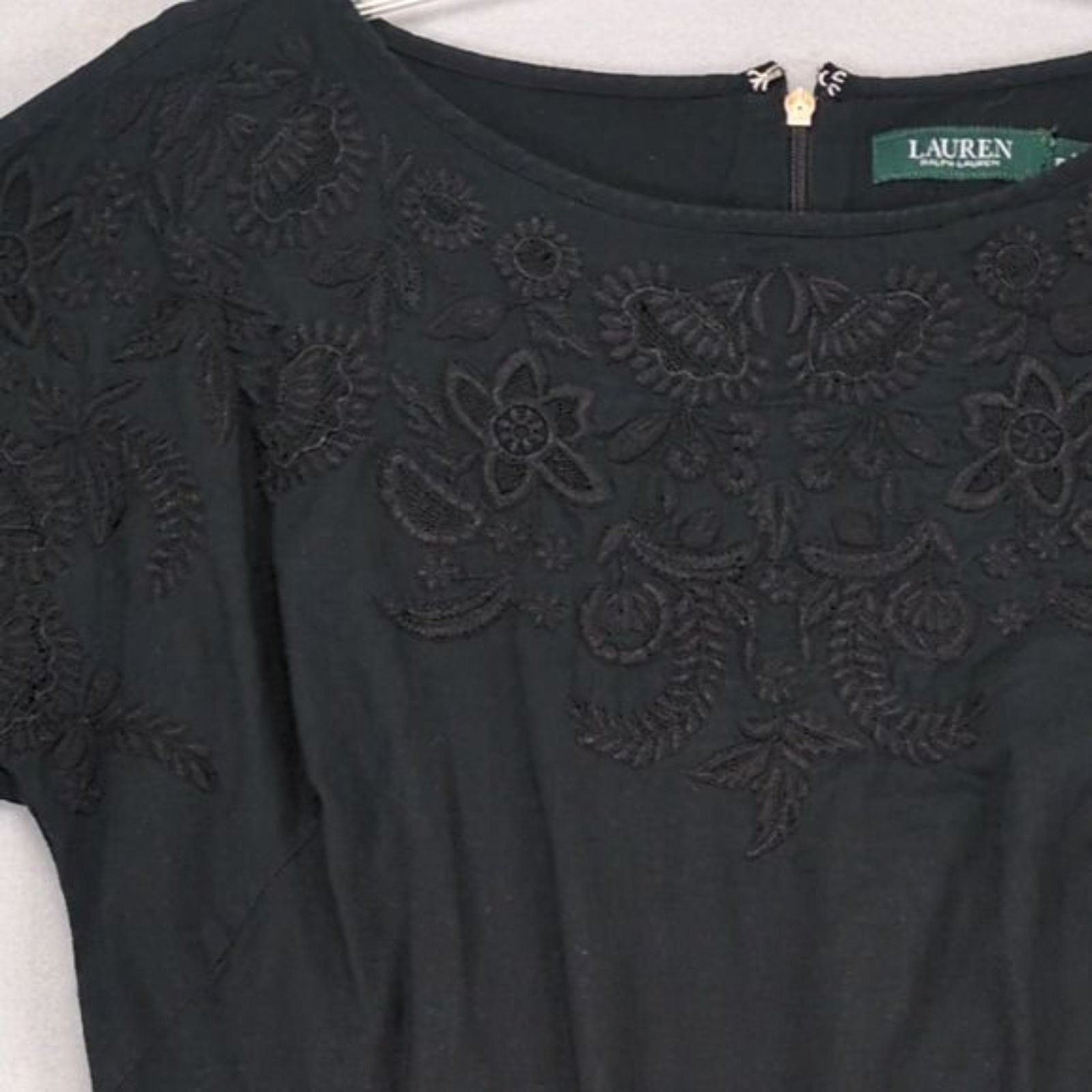 Ralph Lauren LRL Ralph Lauren Sz 10 Black Embroidered Roses Dress Size L / US 10 / IT 46 - 6 Thumbnail