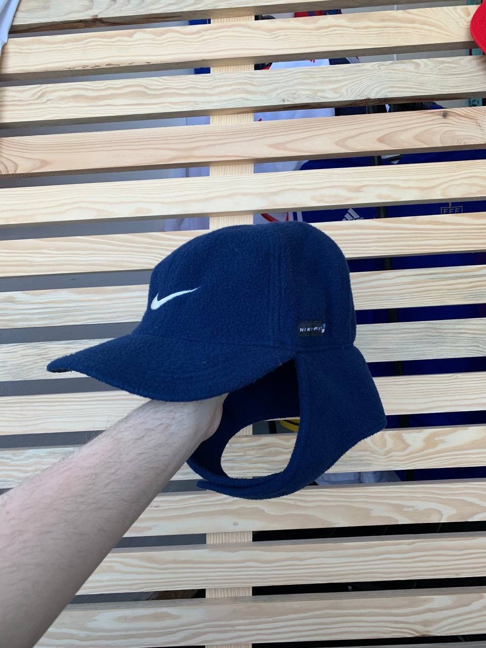 Nike × Vintage Vintage Nike-Fit Navy Fleece 2 In 1 Cap Ear Cover Hat Size ONE SIZE - 1 Thumbnail