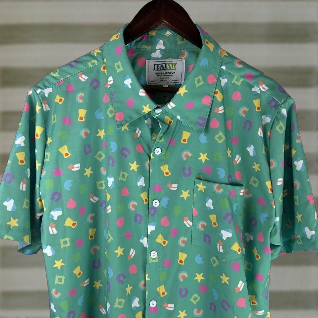 Vintage Arvilhill Shirt Mens Large Green AOP Marshmallow Lucky Charm Short Sleeve Button-Up Candy Irish Size US L / EU 52-54 / 3 - 1 Thumbnail