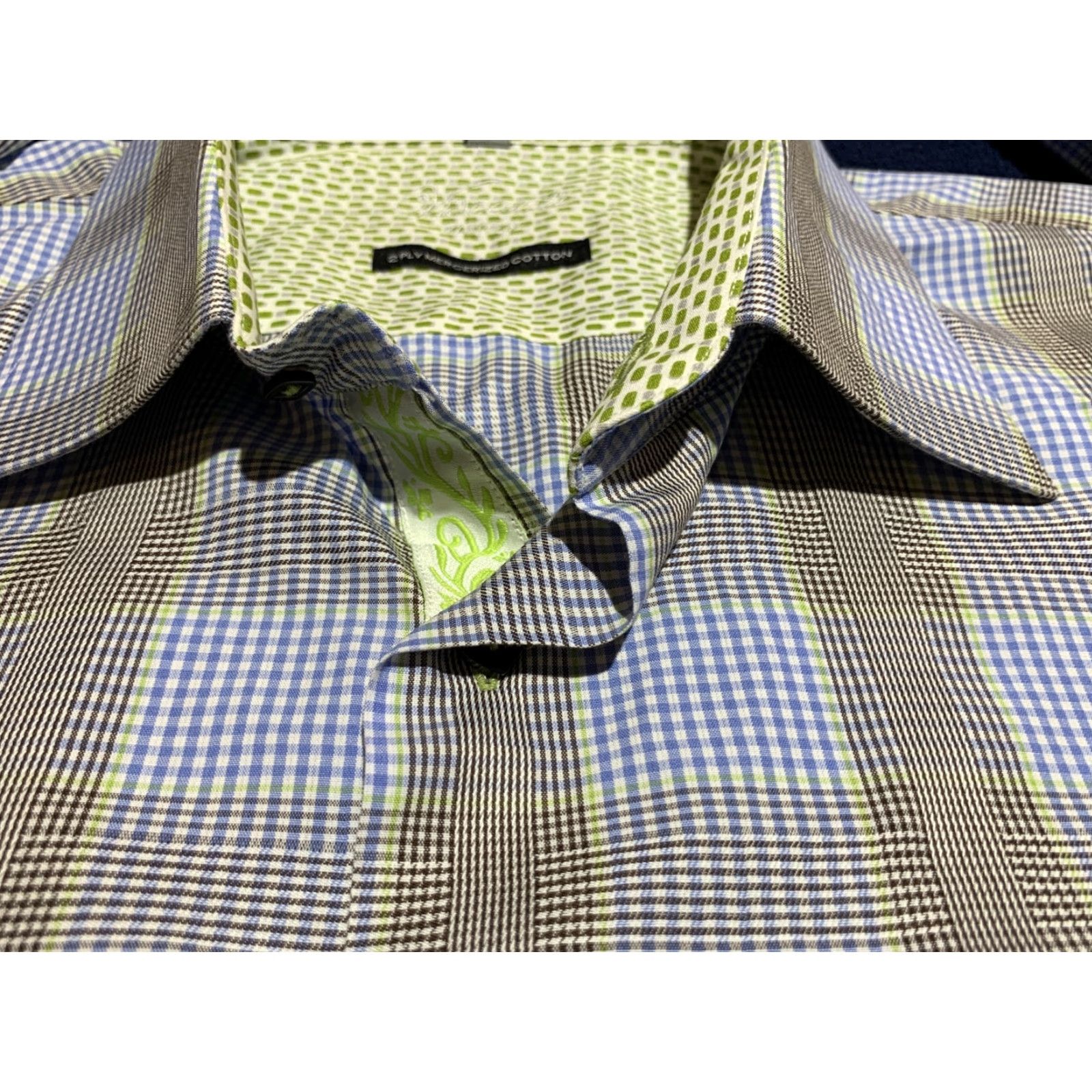 Vintage Visconti Uomo Dress Shirt XL Blue Brown Glenplaid 100% Cotton Long Sleeve Mens Size US XL / EU 56 / 4 - 3 Thumbnail