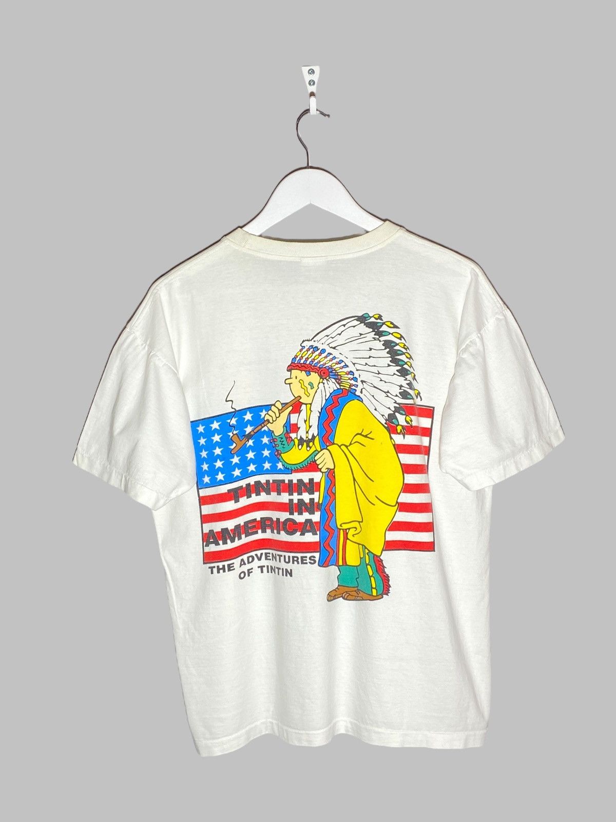 Cartoon Network 🔥 TINTIN IN AMERICA 90s GRAPHIC TEE USA INDIGENOUS VIBES Size US M / EU 48-50 / 2 - 1 Thumbnail