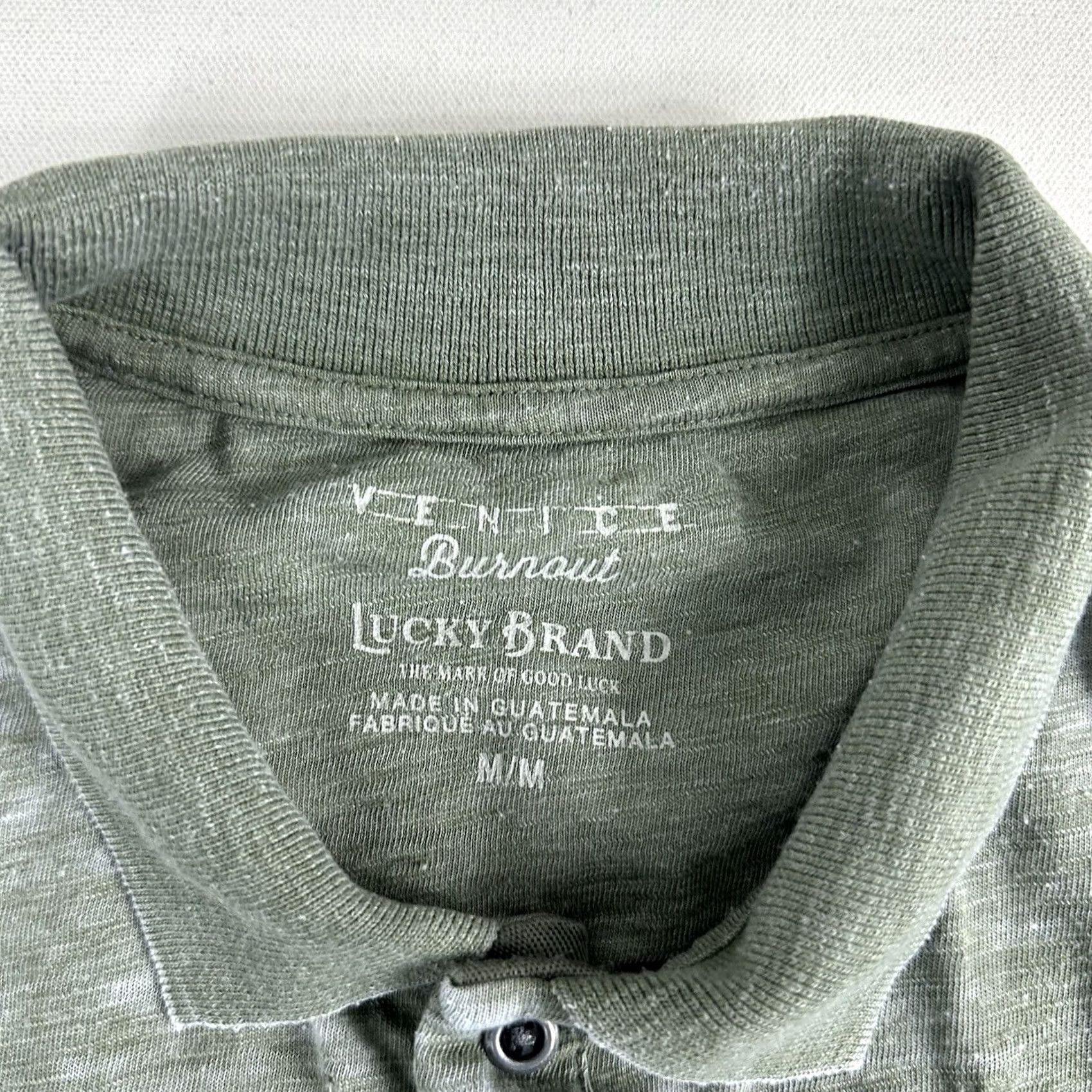 Lucky Brand Lucky Brand Venice Burnout Polo Shirt Mens Medium Classic Fit 2 Pocket Green Size US M / EU 48-50 / 2 - 6 Thumbnail