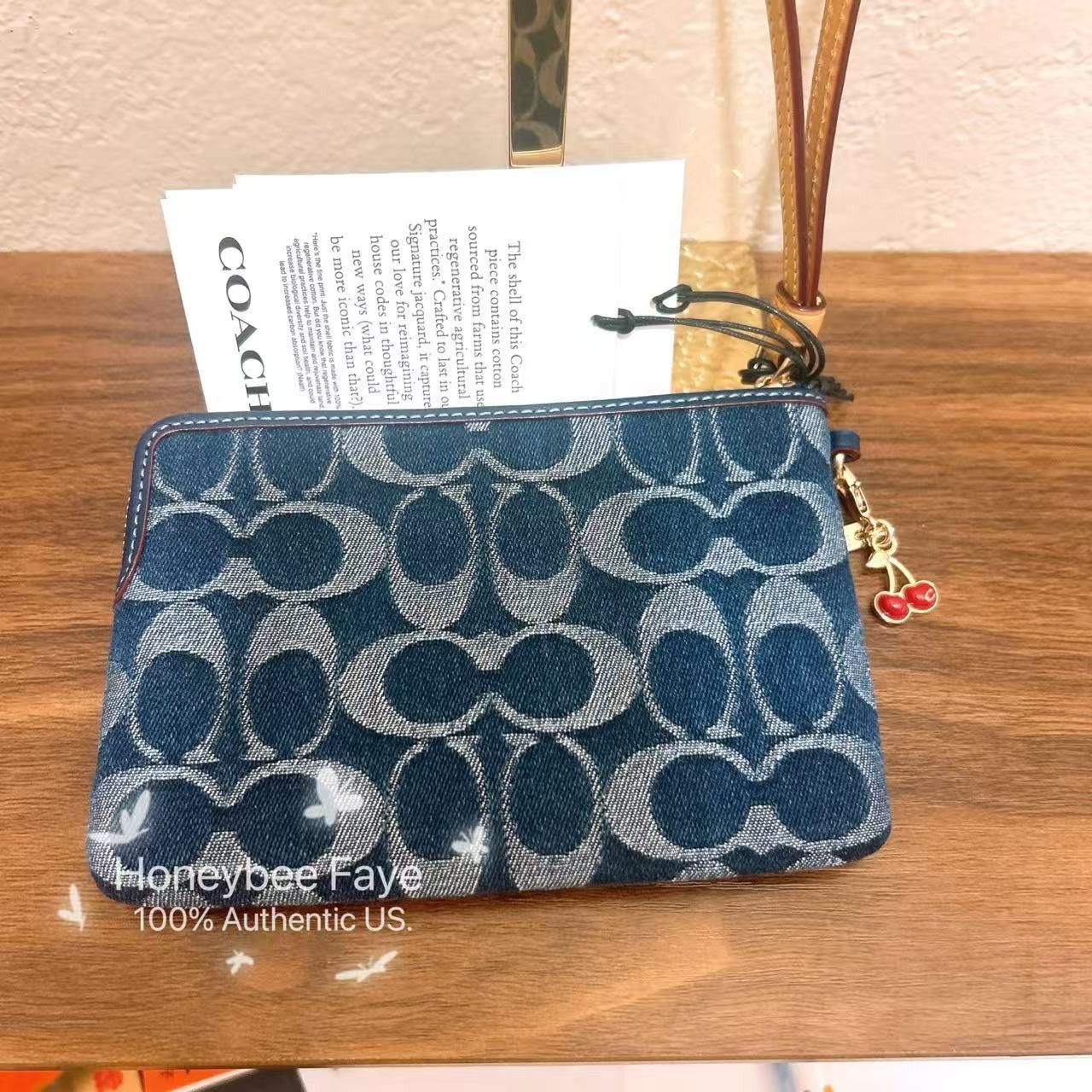 Coach Corner Zip Wristlet In Signature Denim CZ452 Size ONE SIZE - 3 Thumbnail