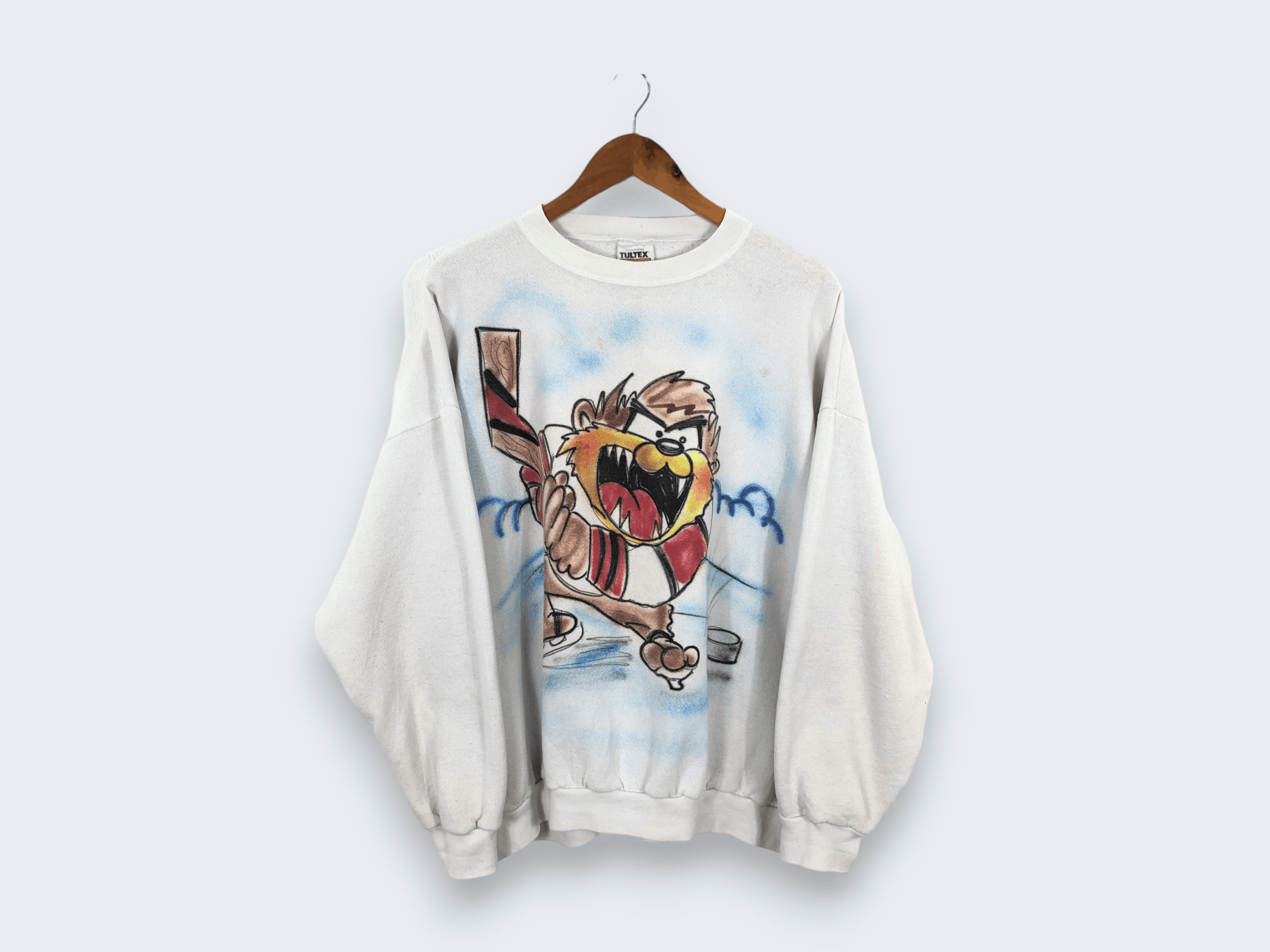 Vintage × Warner Bros Vintage 90s Tazmania Looney Tunes White Sweatshirt Size US XXL / EU 58 / 5 - 1 Thumbnail