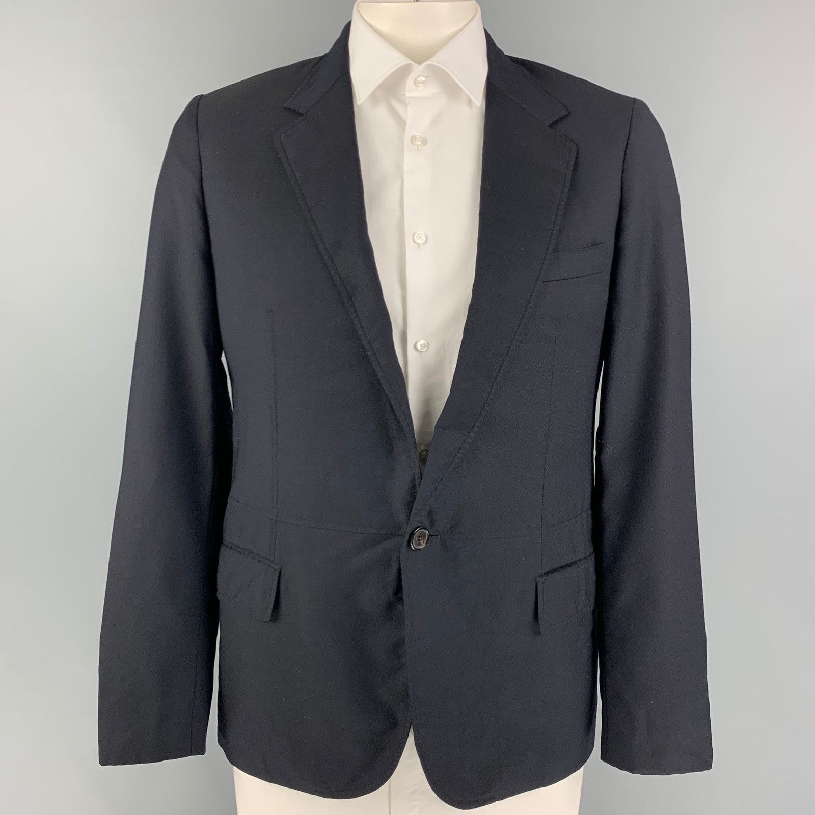 Lanvin LANVIN Size 42 Navy Cupro Notch Lapel Sport Coat Size 42R - 1 Thumbnail