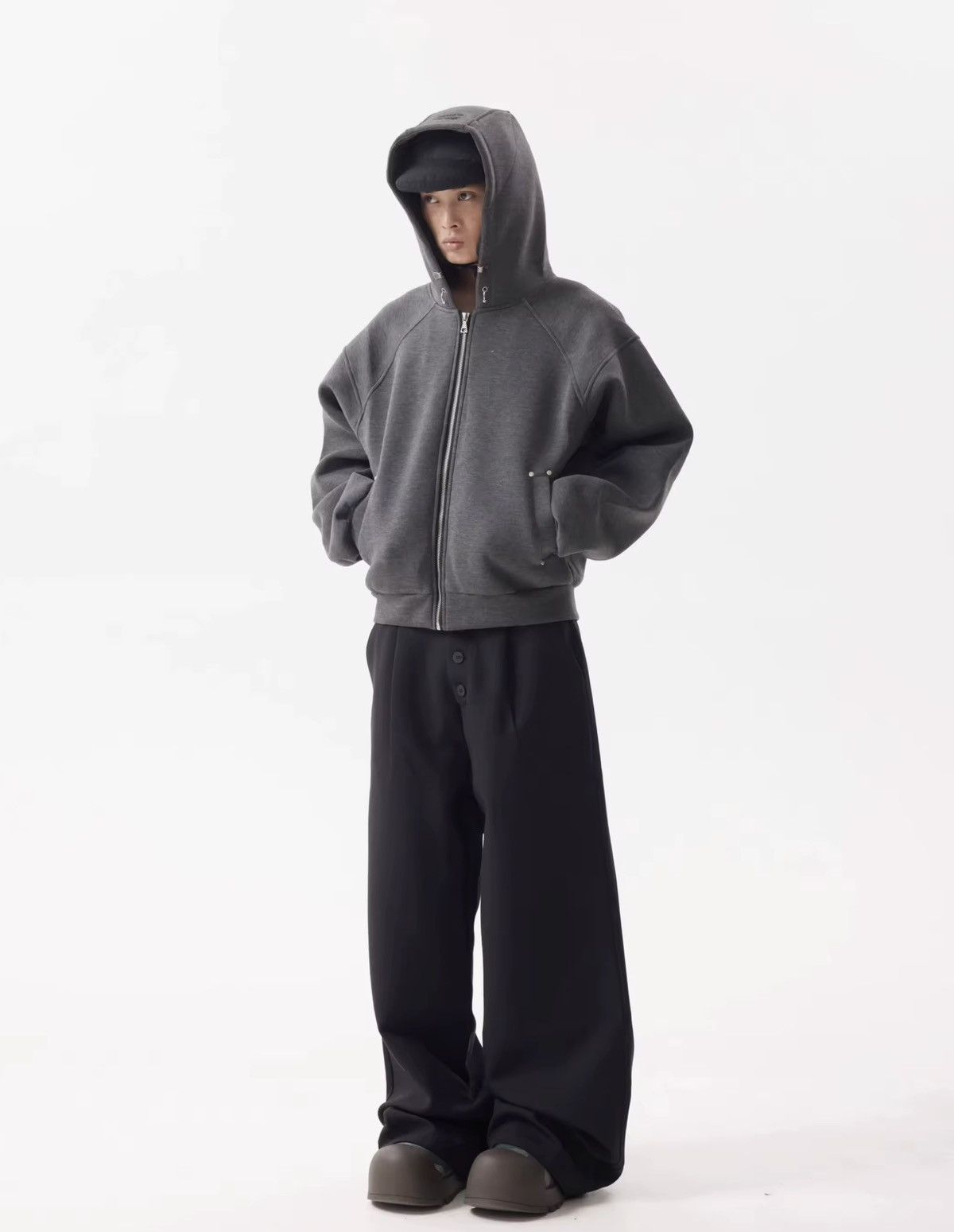 Designer Streetwear Design Deconstructed Loose Dark Gray Zip Hoodie Size US XL / EU 56 / 4 - 6 Thumbnail