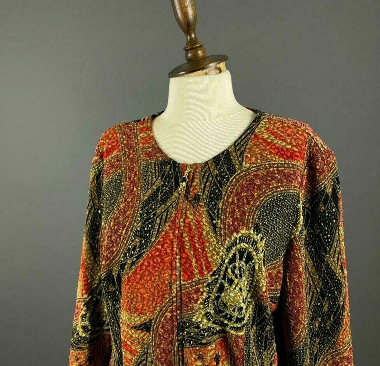 Designer Joseph Ribkoff Trend Kaftan Pring Crew Neck Zip Up Sweater Size M / US 6-8 / IT 42-44 - 2 Thumbnail