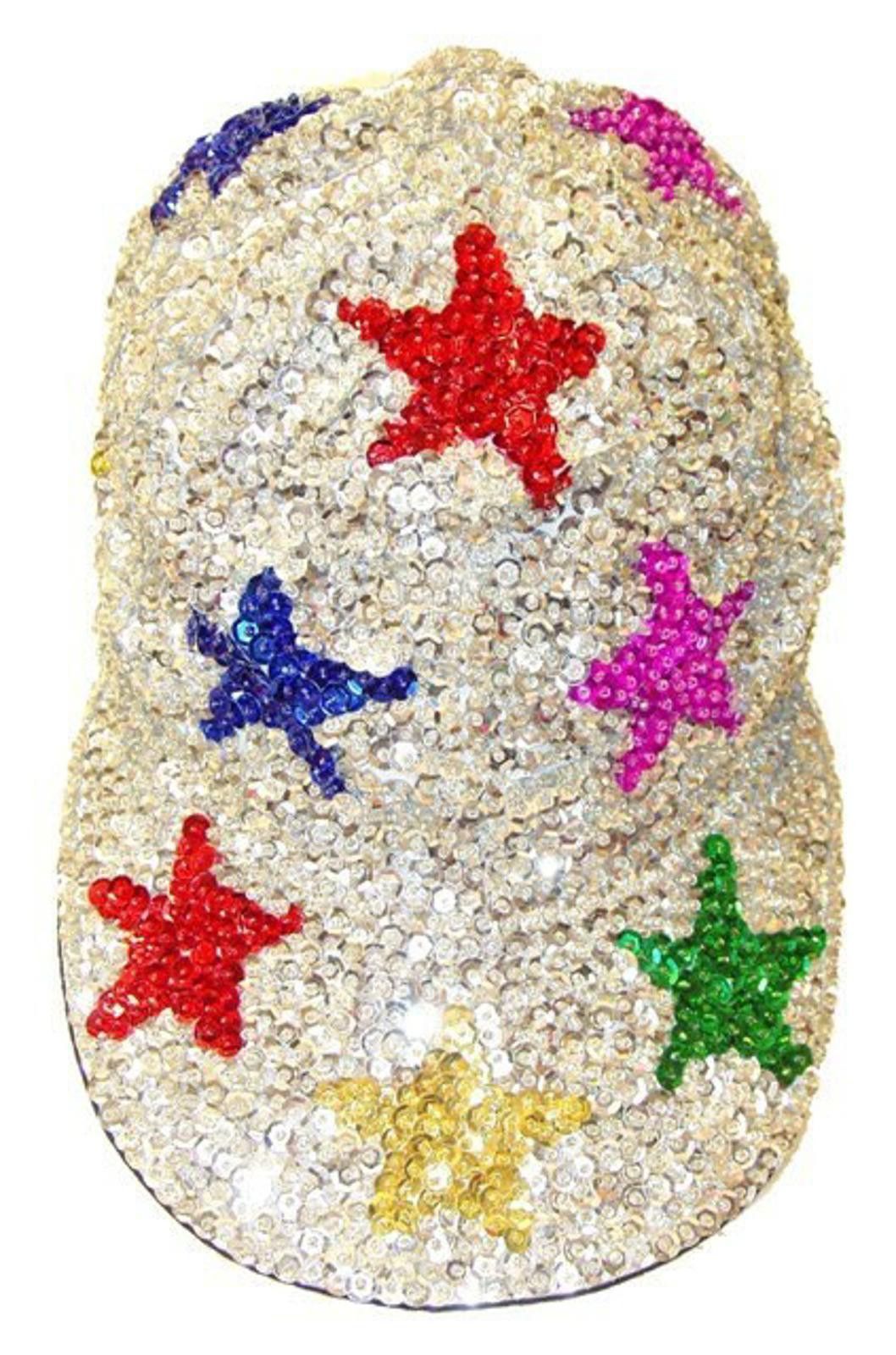 Sterling Silver Sequin Baseball Cap SILVER with COLOR STARS for Kids Size ONE SIZE - 1 Preview