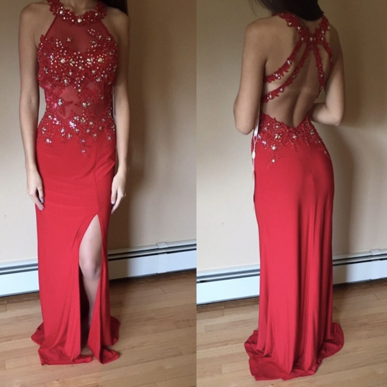 Other DANCING QUEEN Red Mesh Lace High Neck Formal Prom Gown Dress Size XS / US 0-2 / IT 36-38 - 2 Thumbnail