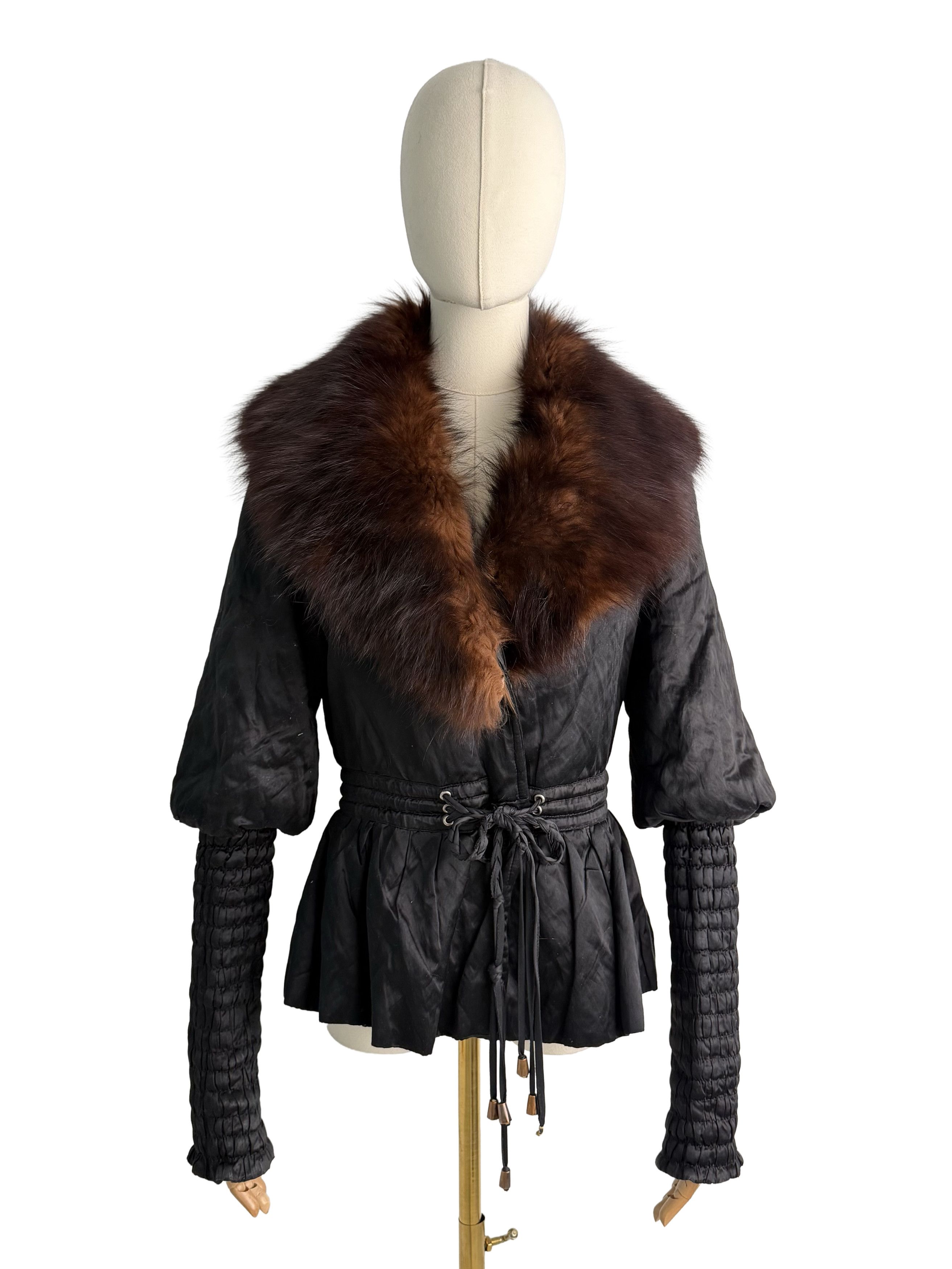 Vintage Vintage Jacket Real Fur Collar Ruched Sleeve Peplum Coat Size M / US 6-8 / IT 42-44 - 2 Thumbnail
