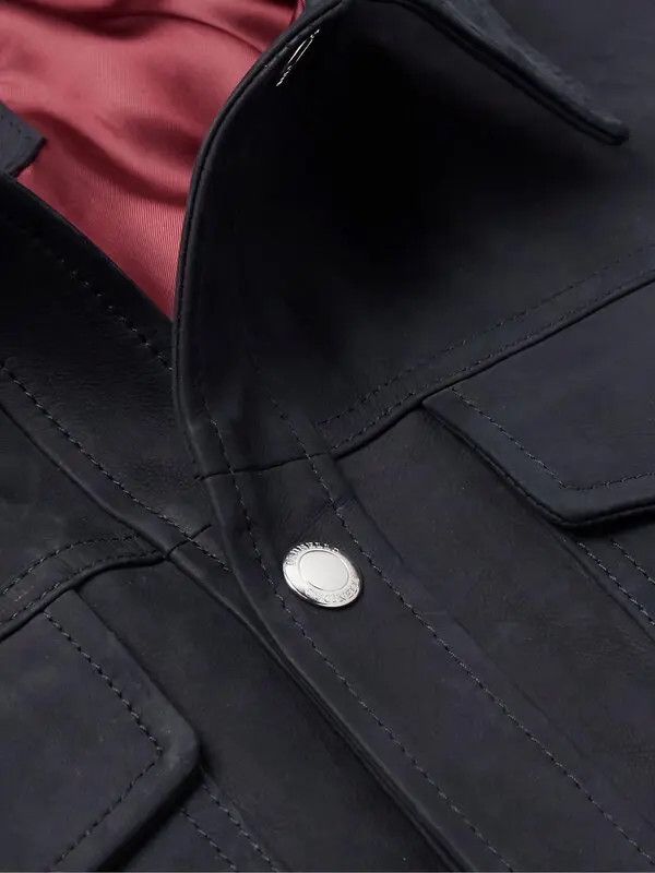 Brunello Cucinelli o1w1db11025 Nubuck Trucker Jacket in Navy Blue Size US L / EU 52-54 / 3 - 5 Thumbnail