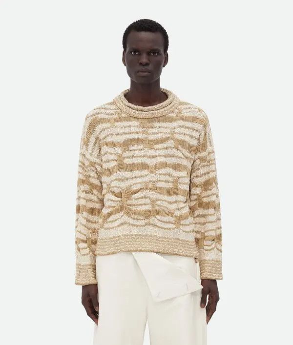 Bottega Veneta o1bcso1str0526 Distorted Stripe Cotton Jumper Sweater Beige Size US S / EU 44-46 / 1 - 1 Thumbnail