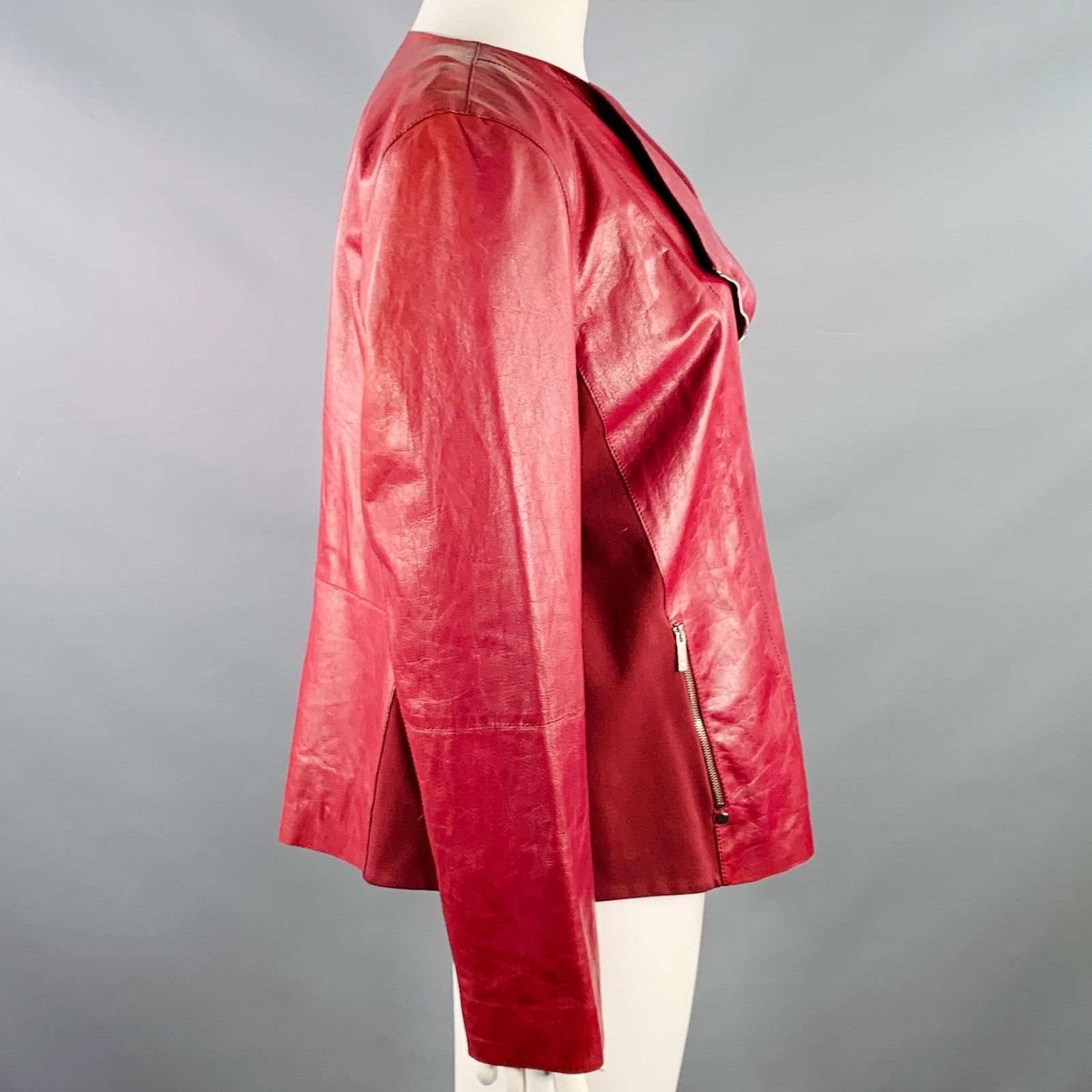 Lafayette 148 LAFAYETTE 148 18 Burgundy Leather Lambskin Zip Up Jacket Size XXL / US 16-18 / IT 52-54 - 2 Thumbnail