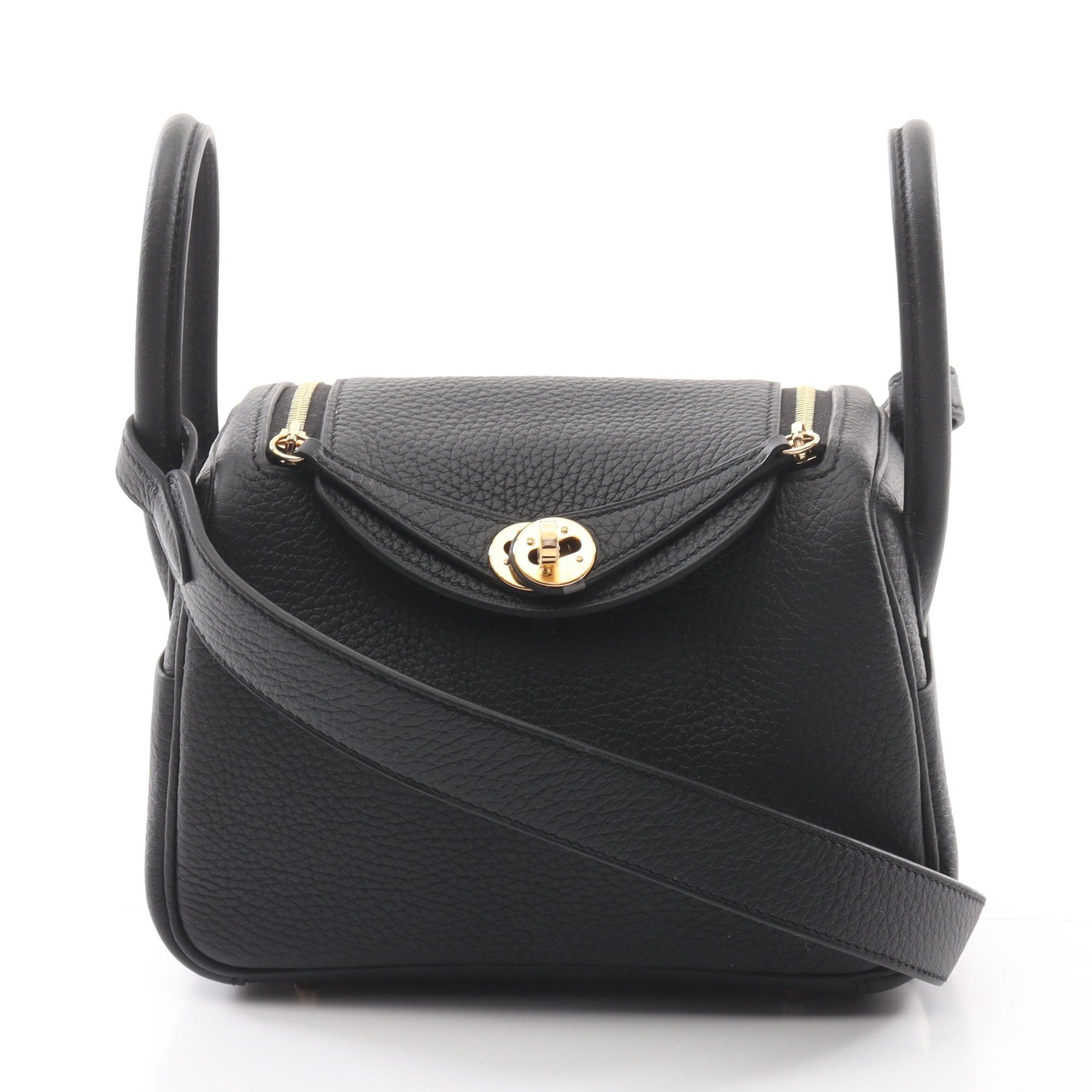 Hermes Hermes Lindy Mini Shoulder Bag Clemence Leather Black Gold Hardware Double Engraved Size ONE SIZE - 1 Thumbnail