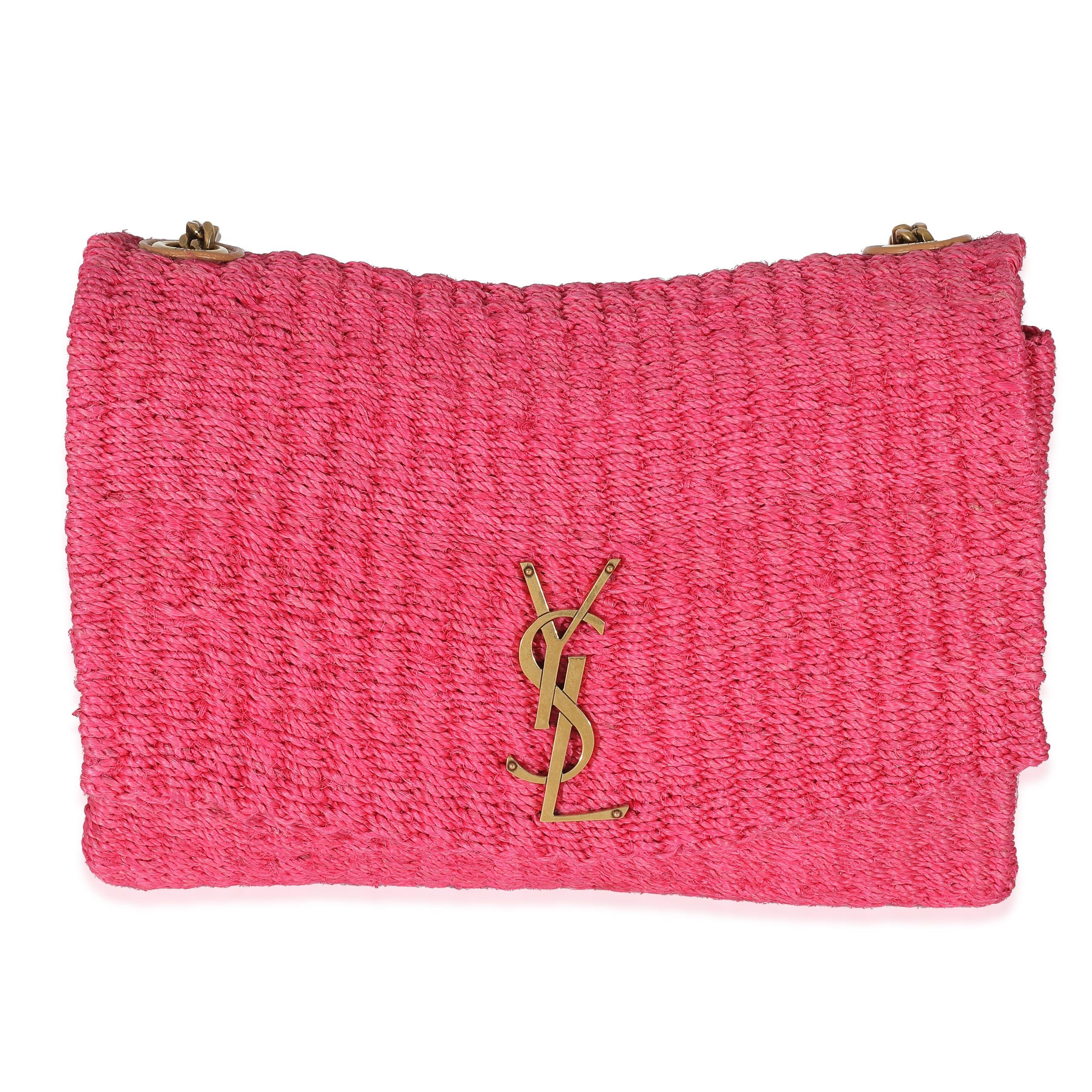 image of YVES Saint Laurent Pink Woven Sisal Medium Kate Bag, Women's