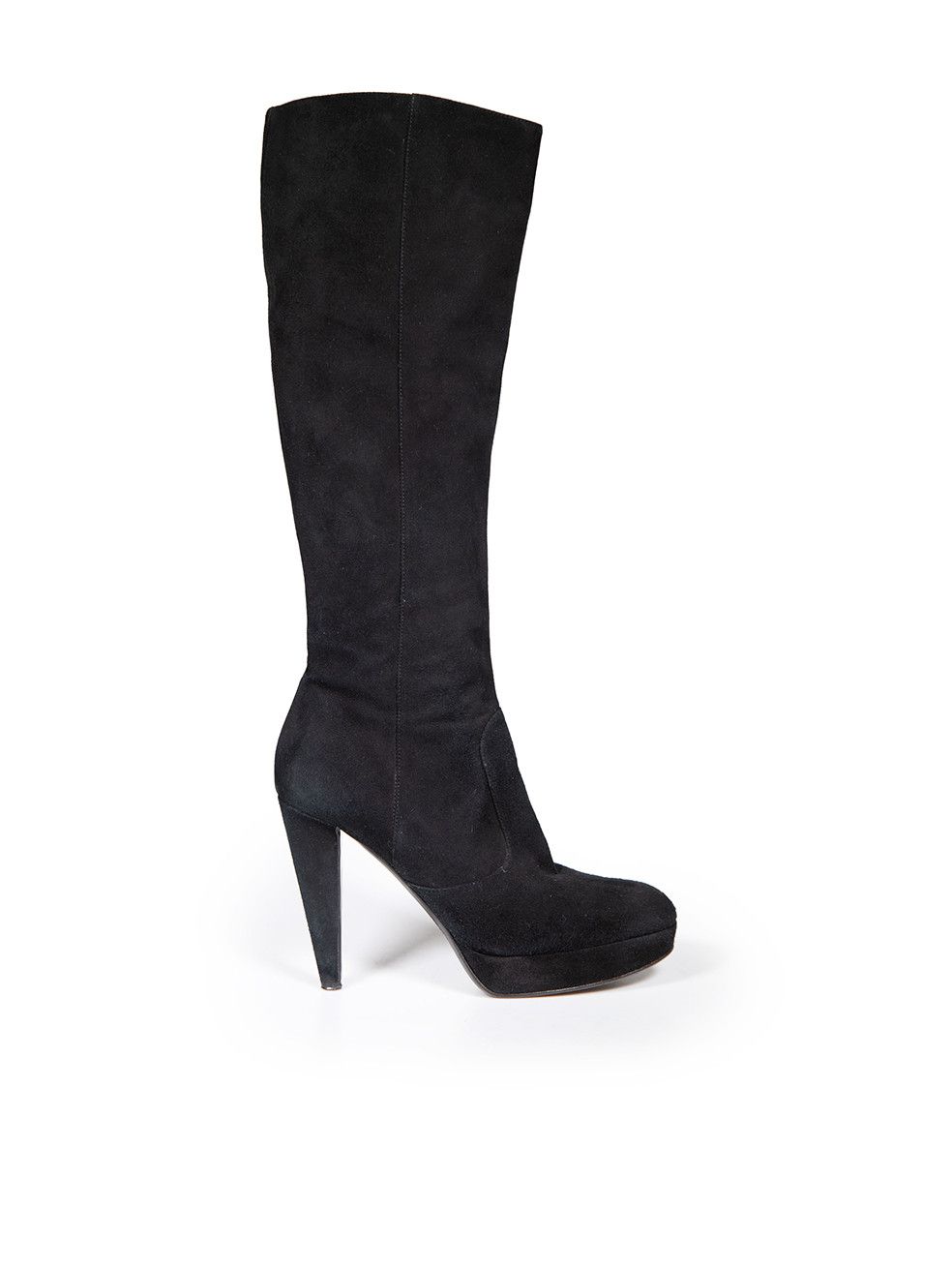 image of Sergio Rossi Black Suede Knee High Heel Shoesed Boots, Women's (Size 8)