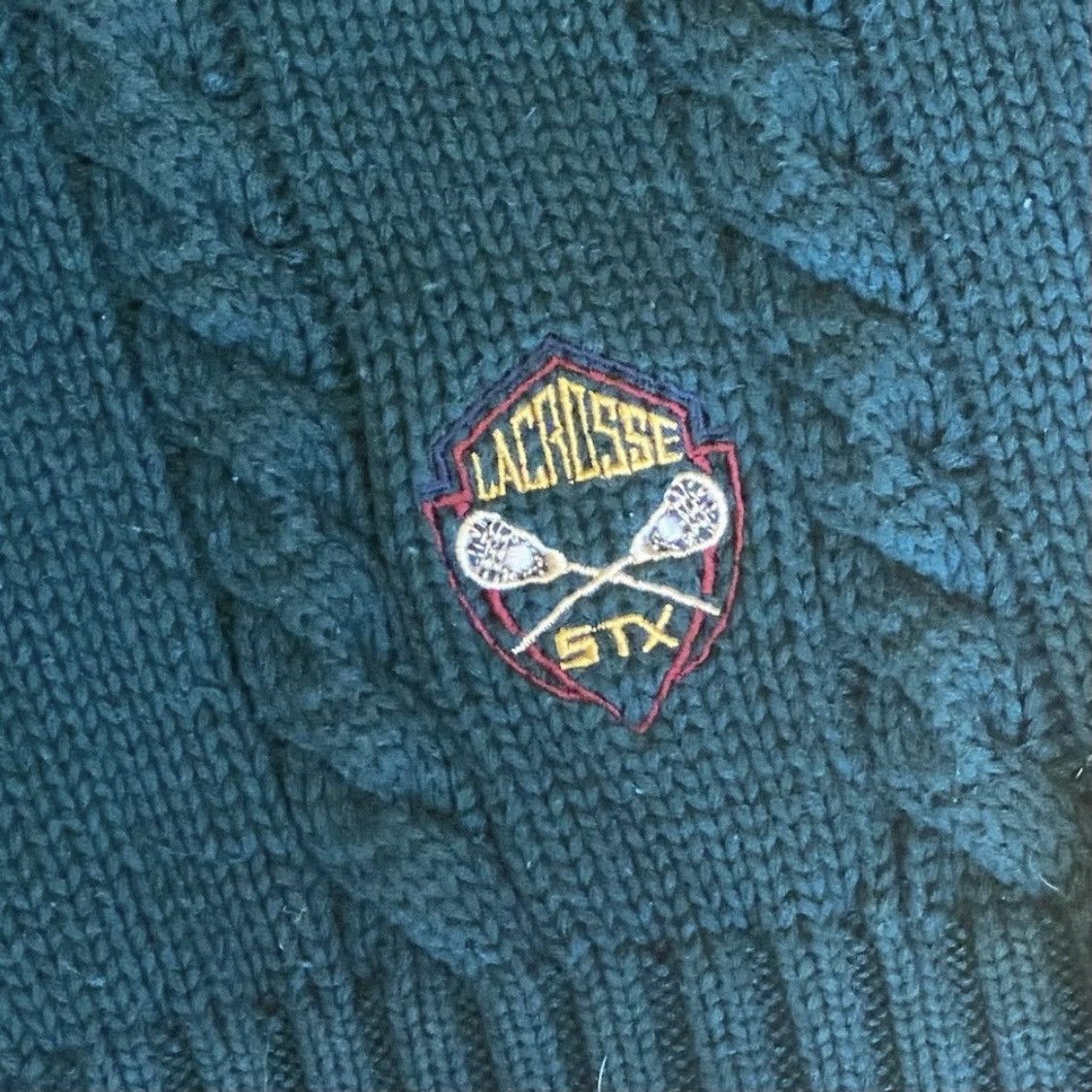 Vintage Vintage 80s Lacrosse LAX Cable Knit Prep School Sweater Size US L / EU 52-54 / 3 - 3 Thumbnail