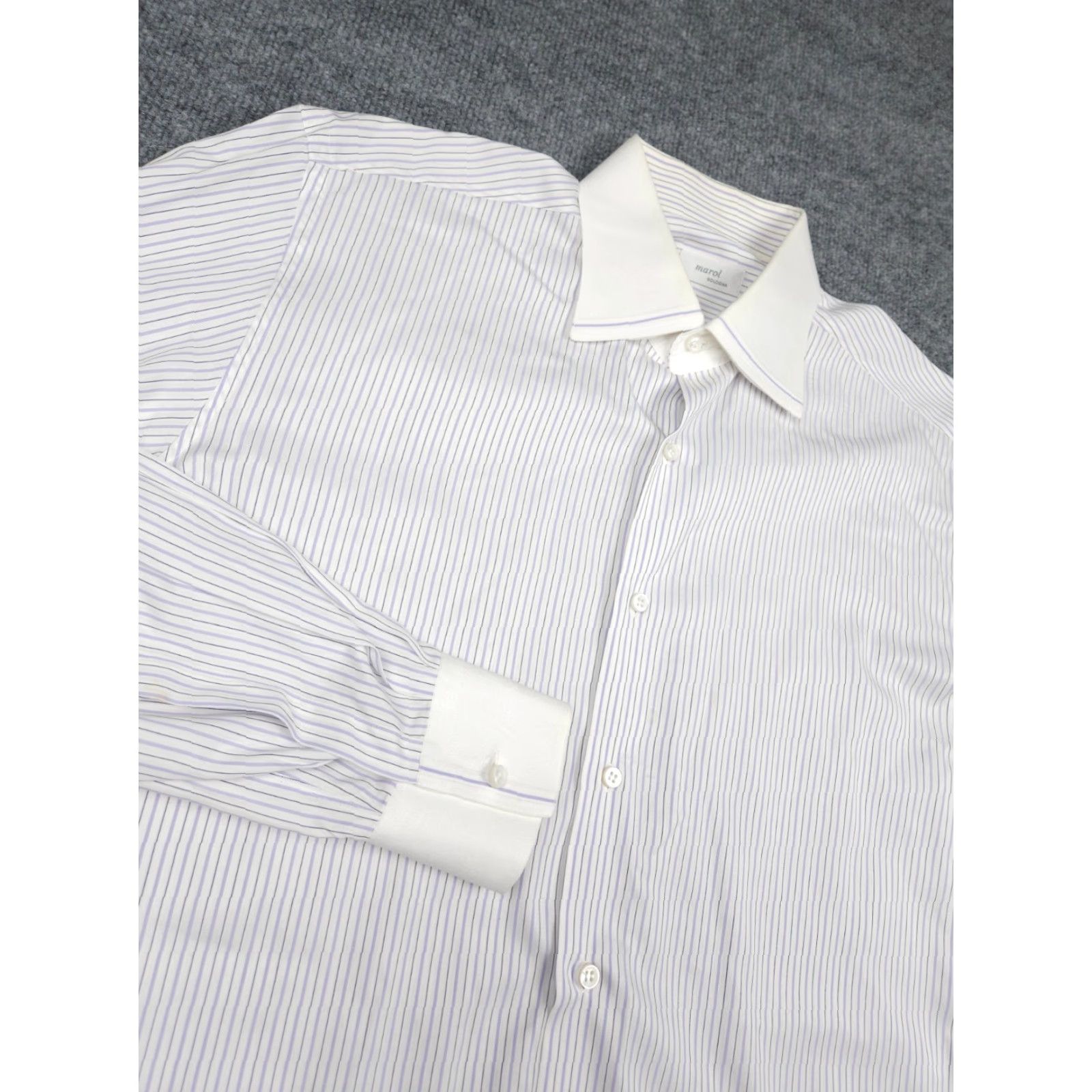 Vintage MAROL Bologna Dress Shirt Men 40 White Striped Button Up 15 3/4 Italy Cotton Regular Shirt Mens Size 40R - 2 Thumbnail
