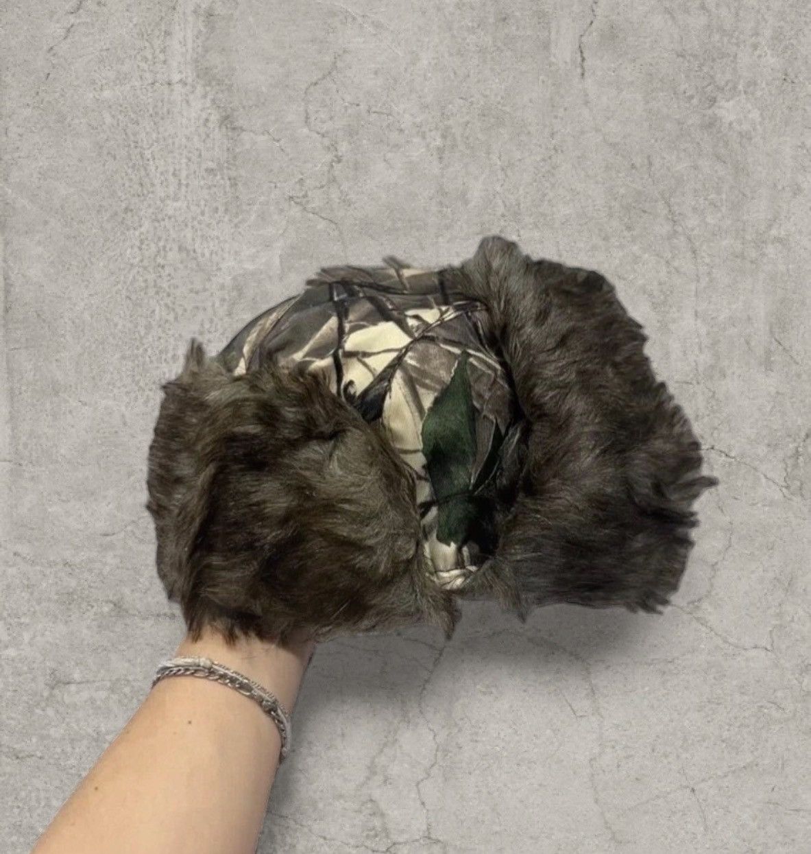 Other Russian Ushanka fluffy winter hat in cream camo. One size Size ONE SIZE - 1 Thumbnail