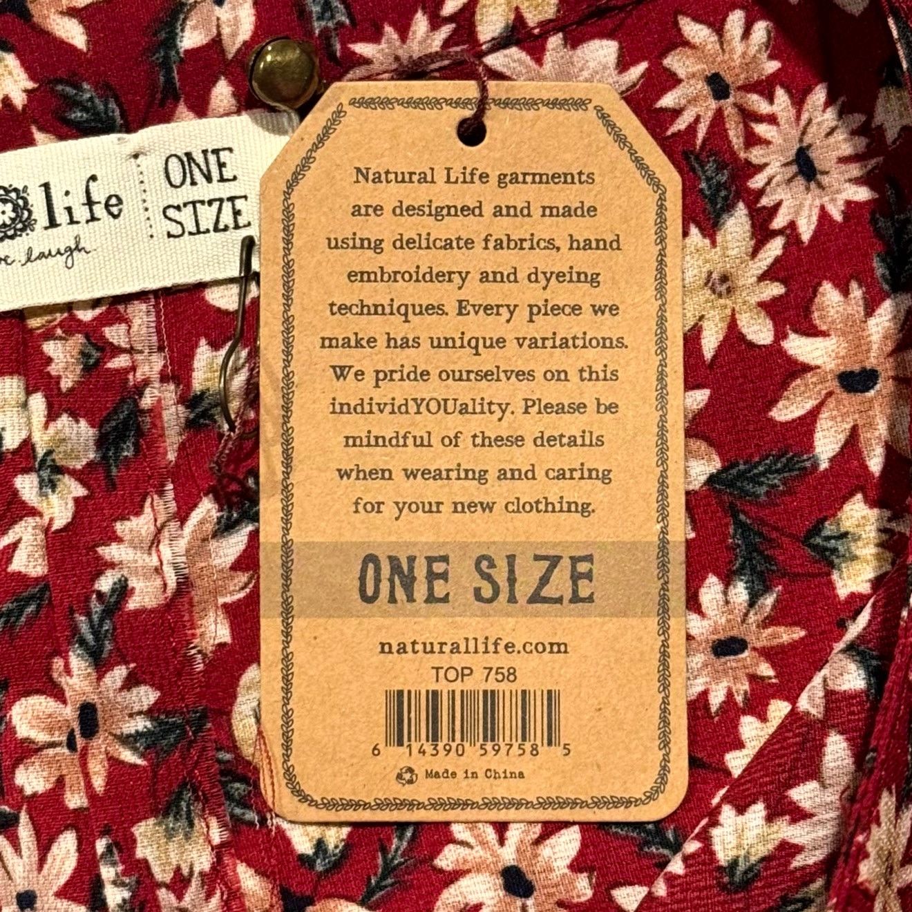Other NWT Natural Life Tunic Top Oversized Button Up Red Floral OS Size ONE SIZE - 5 Thumbnail