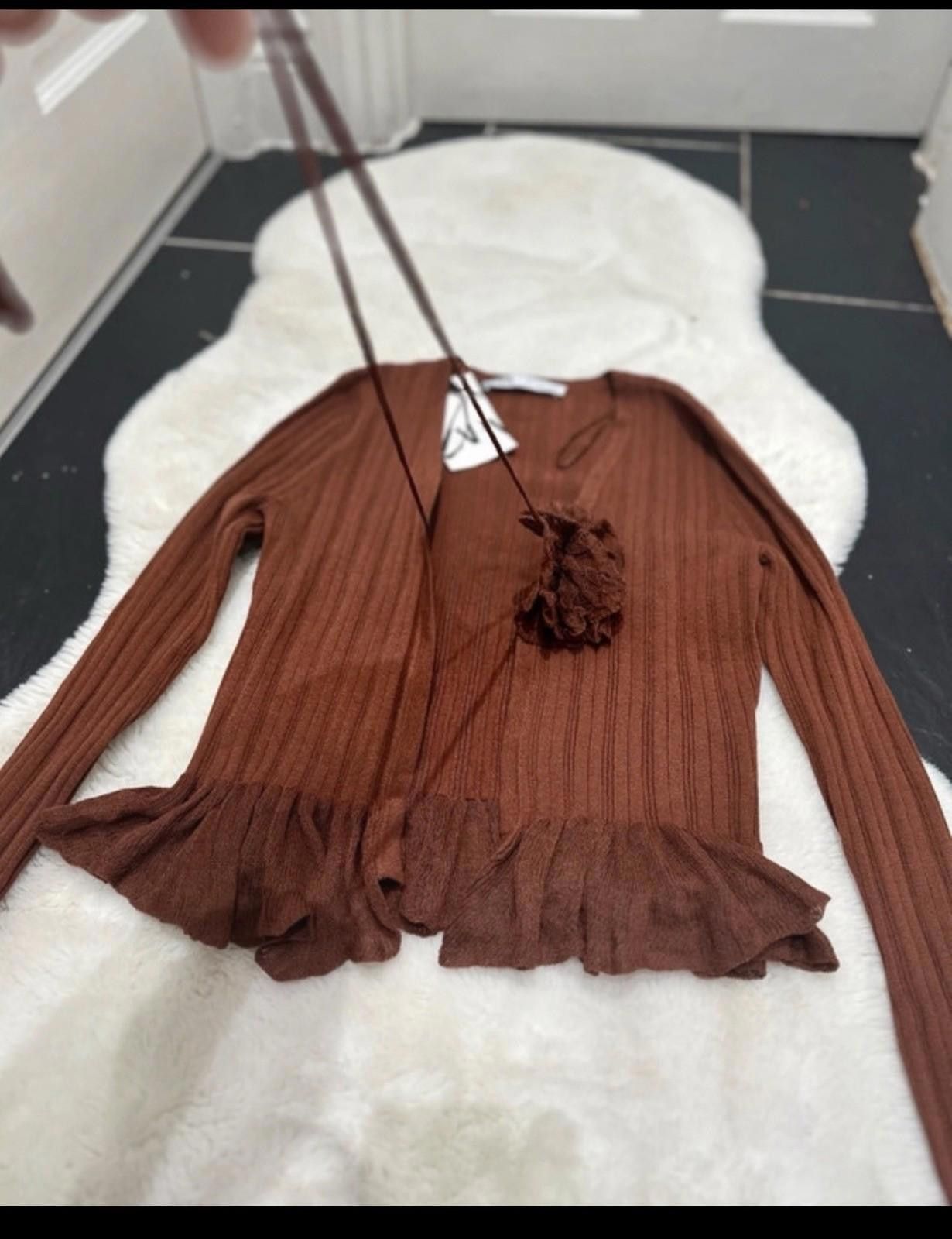 Zara ZARA brown cardigan with tie and rose detail BMWT Size M / US 6-8 / IT 42-44 - 2 Thumbnail