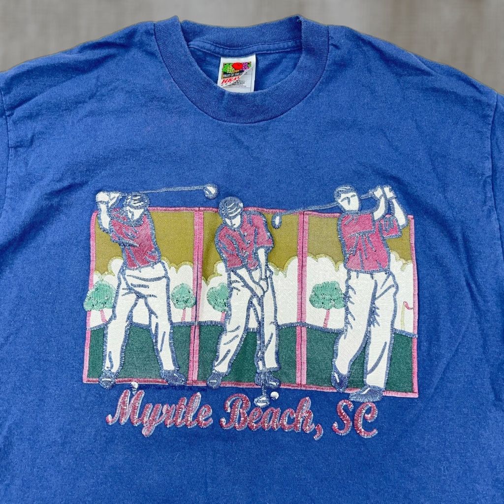 Fruit Of The Loom VINTAGE Fruit of the Loom Golf Shirt Men Medium Blue 90s Myrtle Beach Tee Puffy Short Sleeve Crew Neck Logo Shirt Mens Size US M / EU 48-50 / 2 - 1 Thumbnail