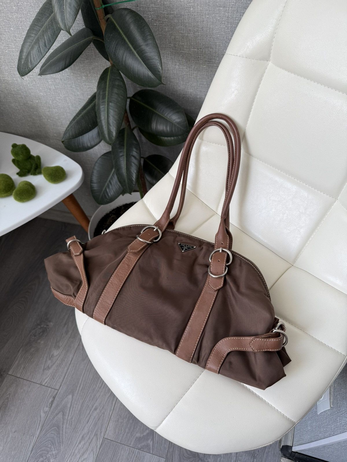 Prada Vintage 00s Prada Triangle Logo Nylon & Leather Brown Bag Size ONE SIZE - 2 Thumbnail